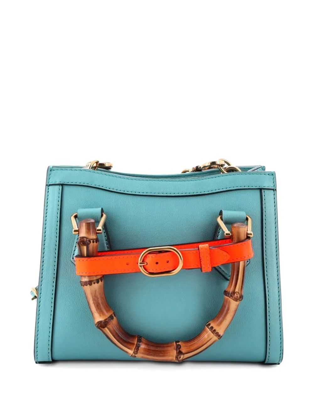 Pre-owned Gucci Diana Nm Bamboo Handle Tote Leather Mini Crossbody Bag In Blue