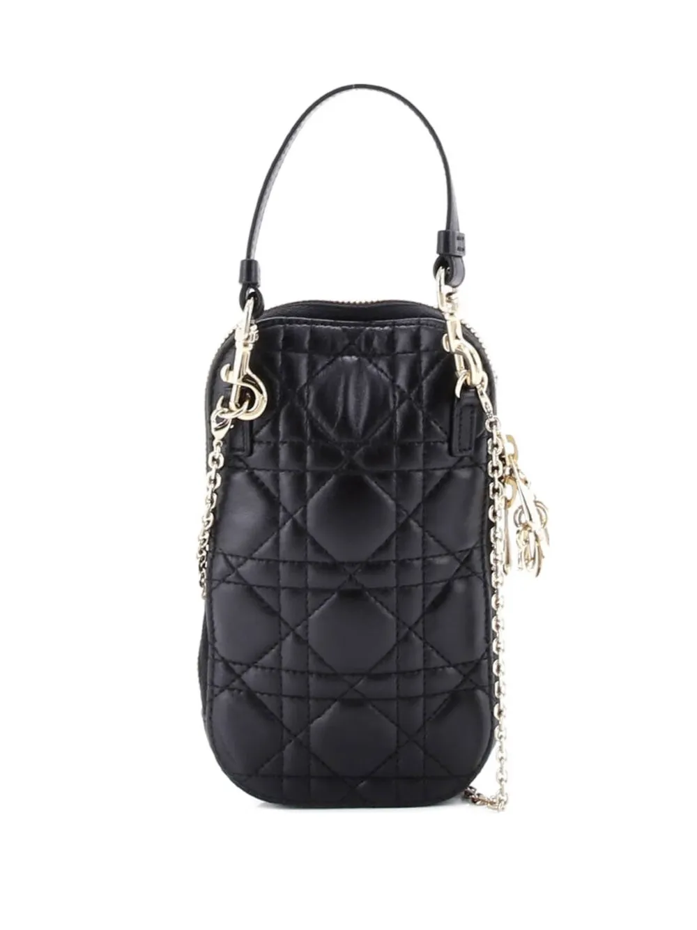 Christian Dior Pre-Owned Lady Dior Phone Holder on Chain Cannage Quilt Lambskin crossbody bag - Nero