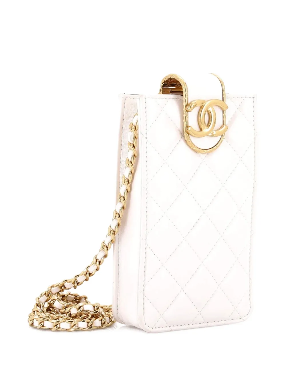 CHANEL Pre-owned Cc Clasp Phone Holder Quilted Lambskin Crossbody Bag In White