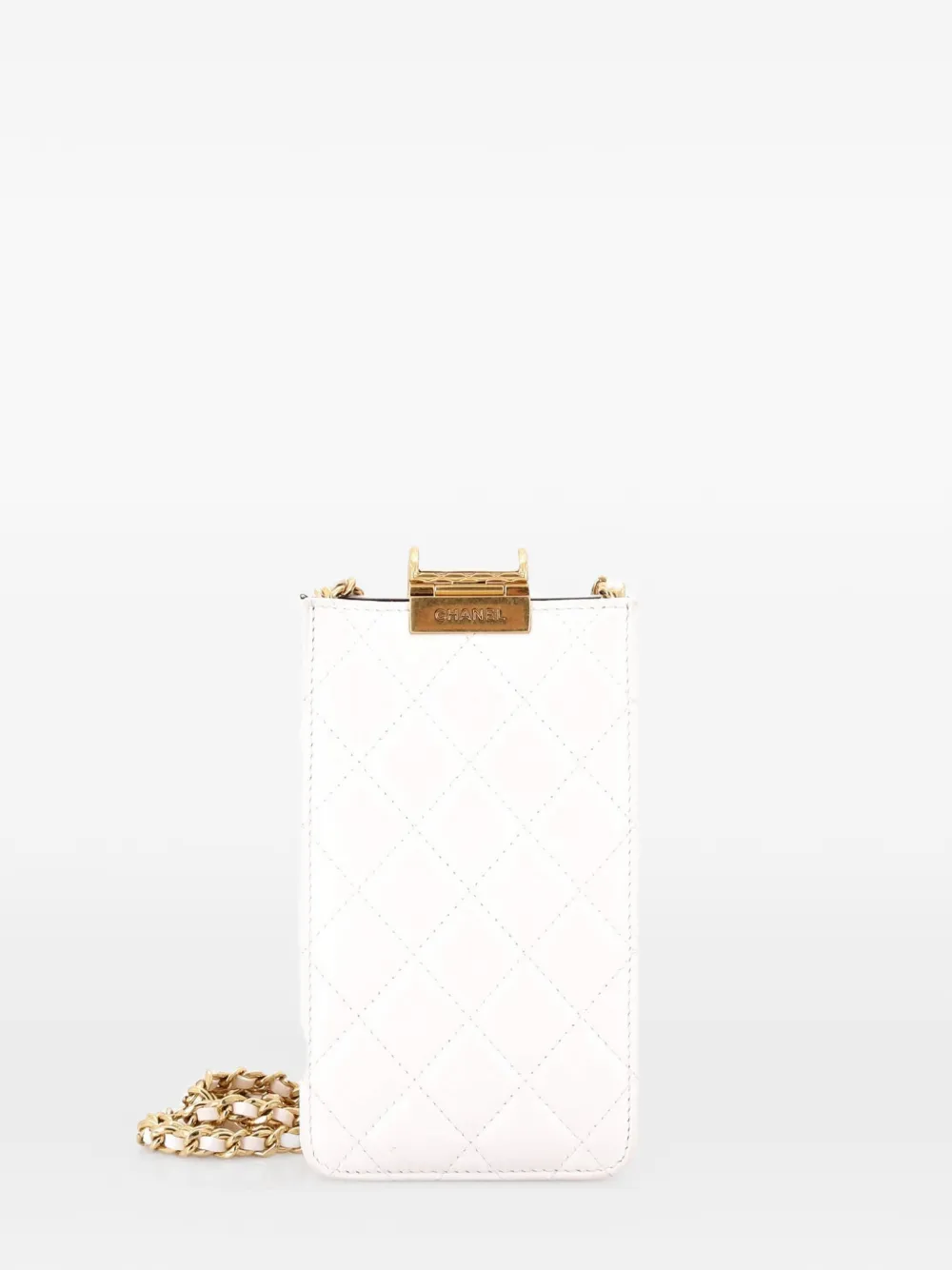 CHANEL Pre-owned Cc Clasp Phone Holder Quilted Lambskin Crossbody Bag In White