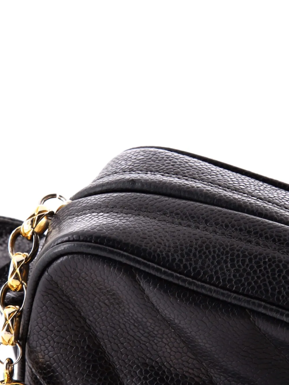 Pre-owned Chanel Cc Camera Diagonal Quilted Caviar Medium Shoulder Bag In Black