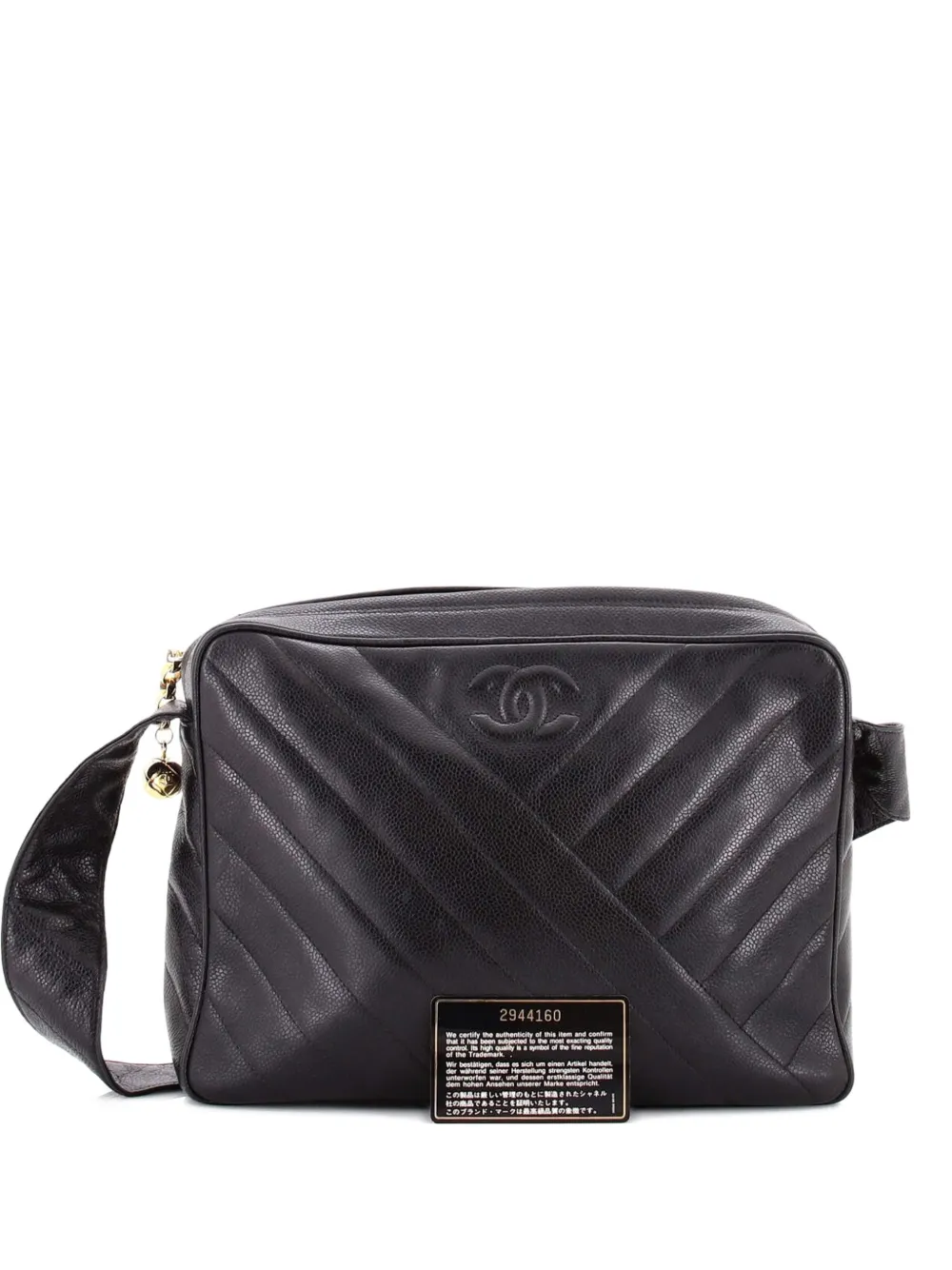 Pre-owned Chanel Cc Camera Diagonal Quilted Caviar Medium Shoulder Bag In Black