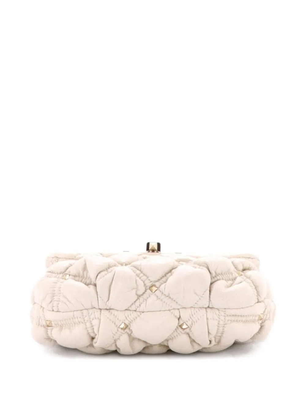 Pre-owned Valentino Garavani Spikeme Flap Bag Quilted Leather Small Crossbody Bag In Neutral