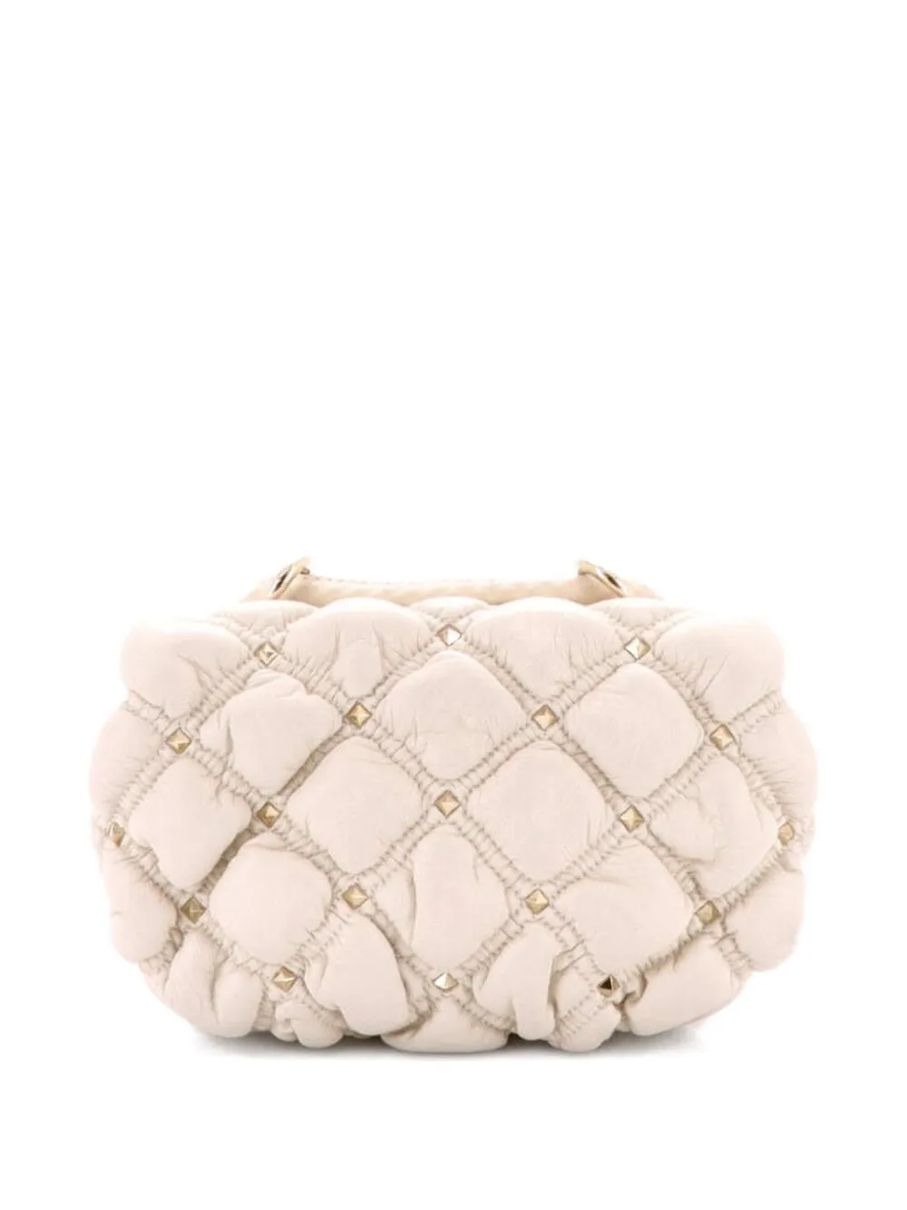 Pre-owned Valentino Garavani Spikeme Flap Bag Quilted Leather Small Crossbody Bag In Neutral