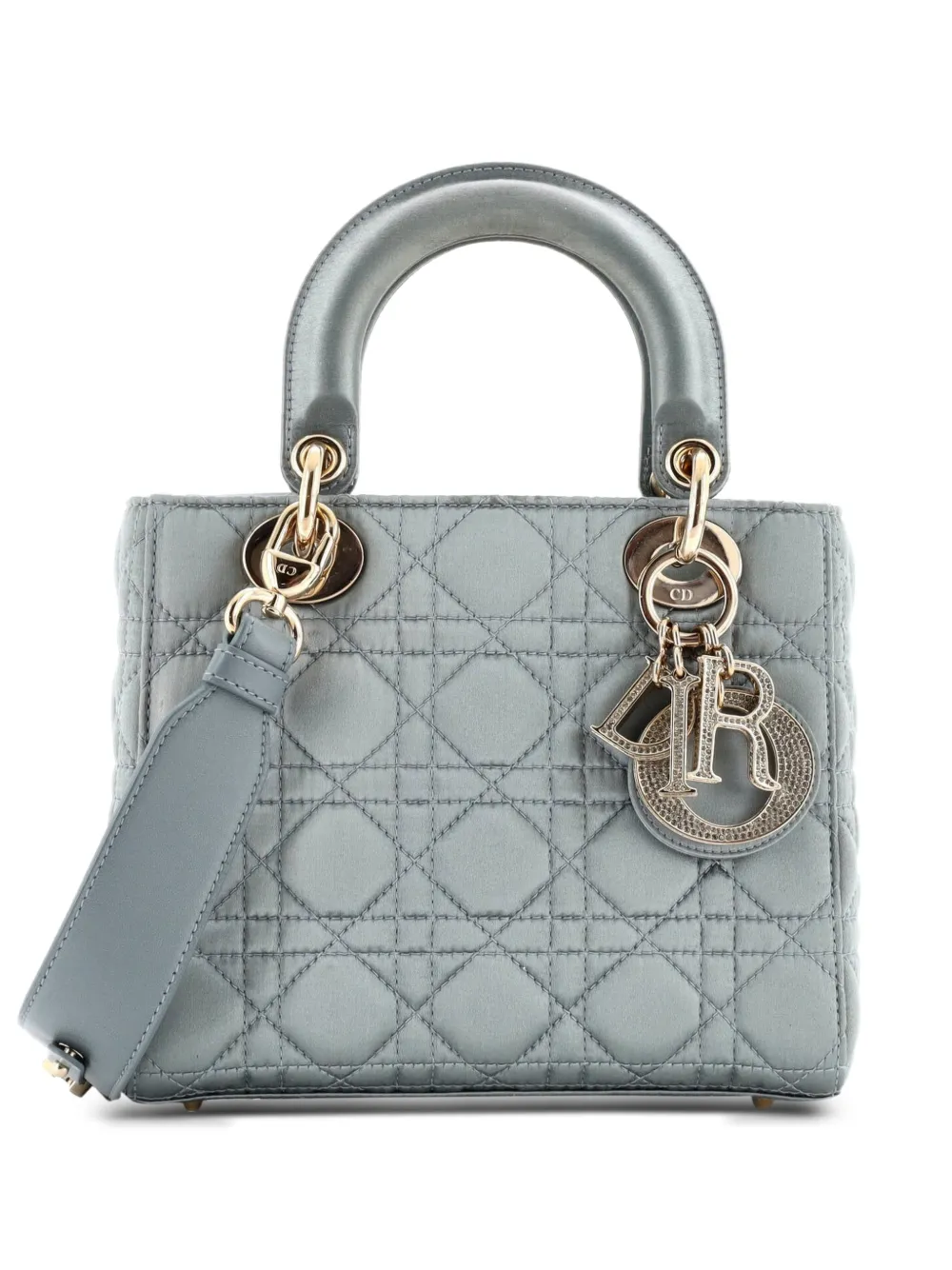 Christian Dior Pre-Owned My ABCDior Lady Dior Bag Cannage Quilt Satin with Crystal Charms crossbody bag - Blu