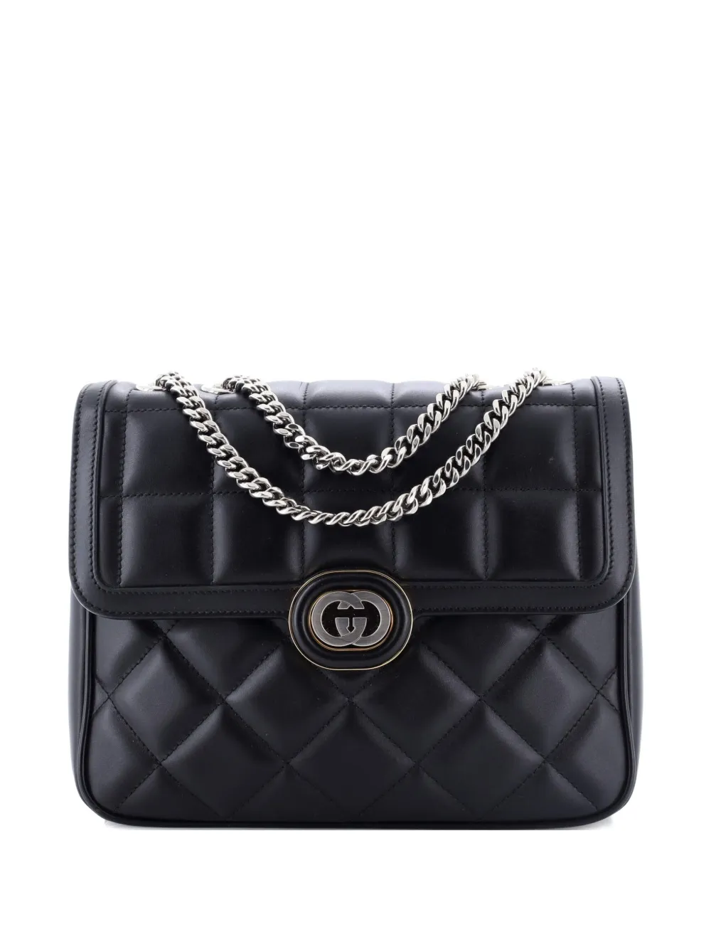 Gucci Pre-Owned Deco Chain Flap Bag Mixed Matelasse Leather Small shoulder bag - Nero