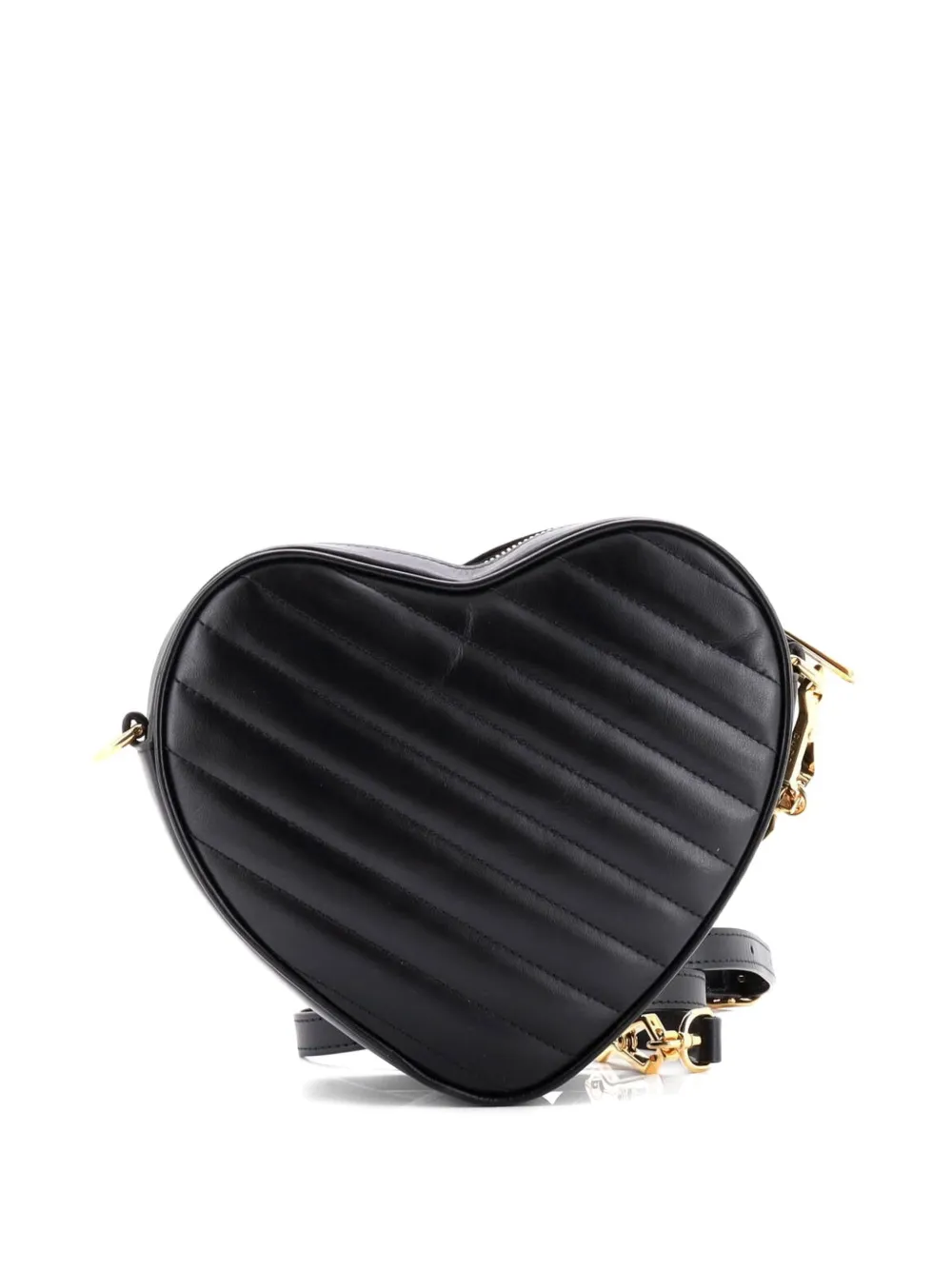 GUCCI Pre-owned Interlocking G Heart Diagonal Quilted Leather Mini Shoulder Bag In Black