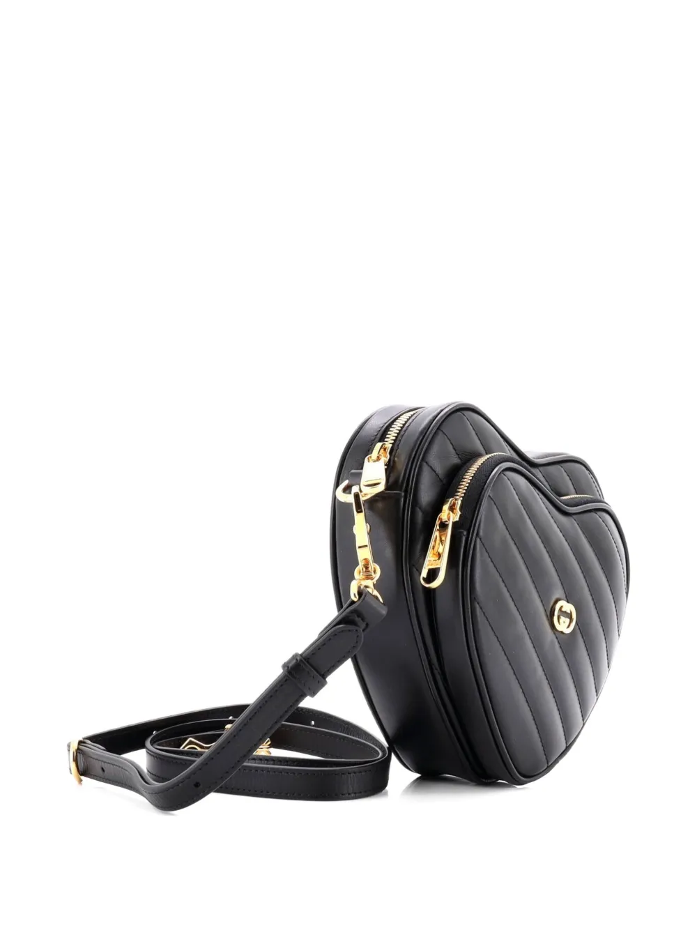 GUCCI Pre-owned Interlocking G Heart Diagonal Quilted Leather Mini Shoulder Bag In Black