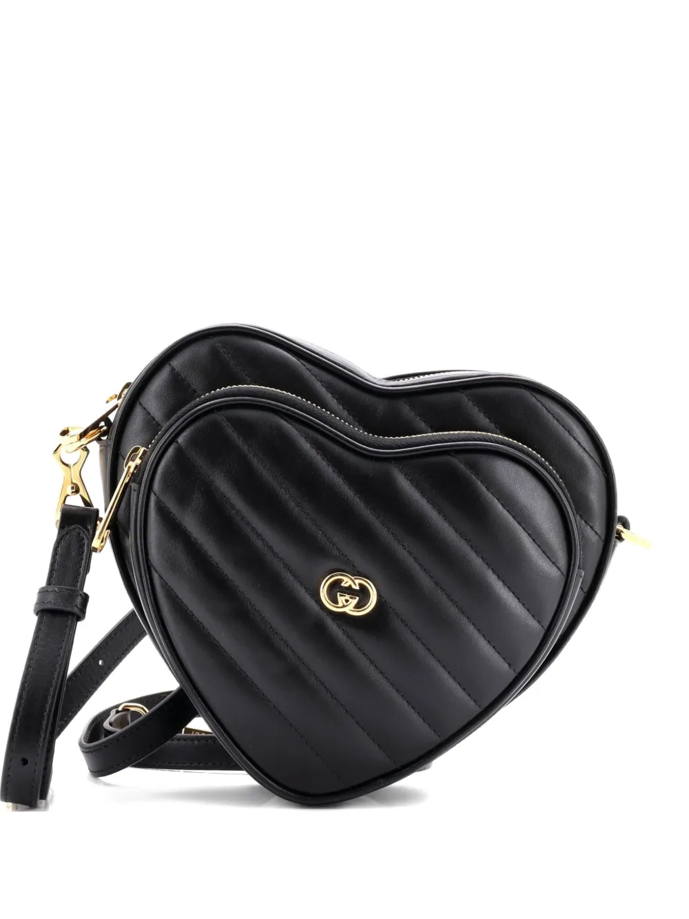 Click to view more detailed imagery on our partner's website Pre-owned Gucci Interlocking G Heart Diagonal Quilted Leather Mini Shoulder Bag In Black