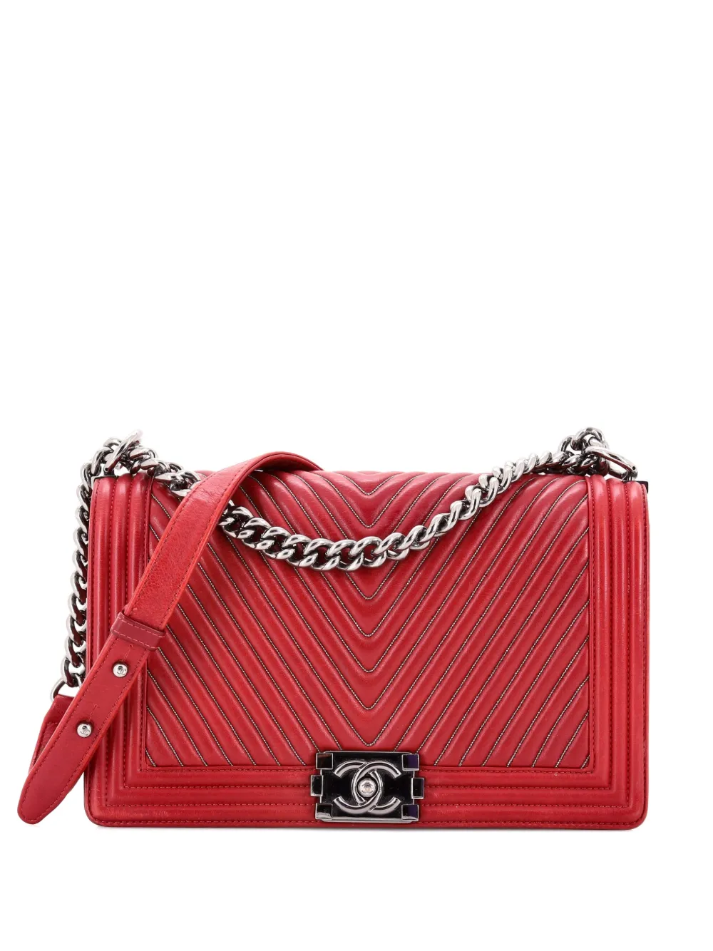 CHANEL Pre-Owned Boy Flap Bag Chevron Calfskin with Micro Chain Detail Old Medium shoulder bag - Rosso
