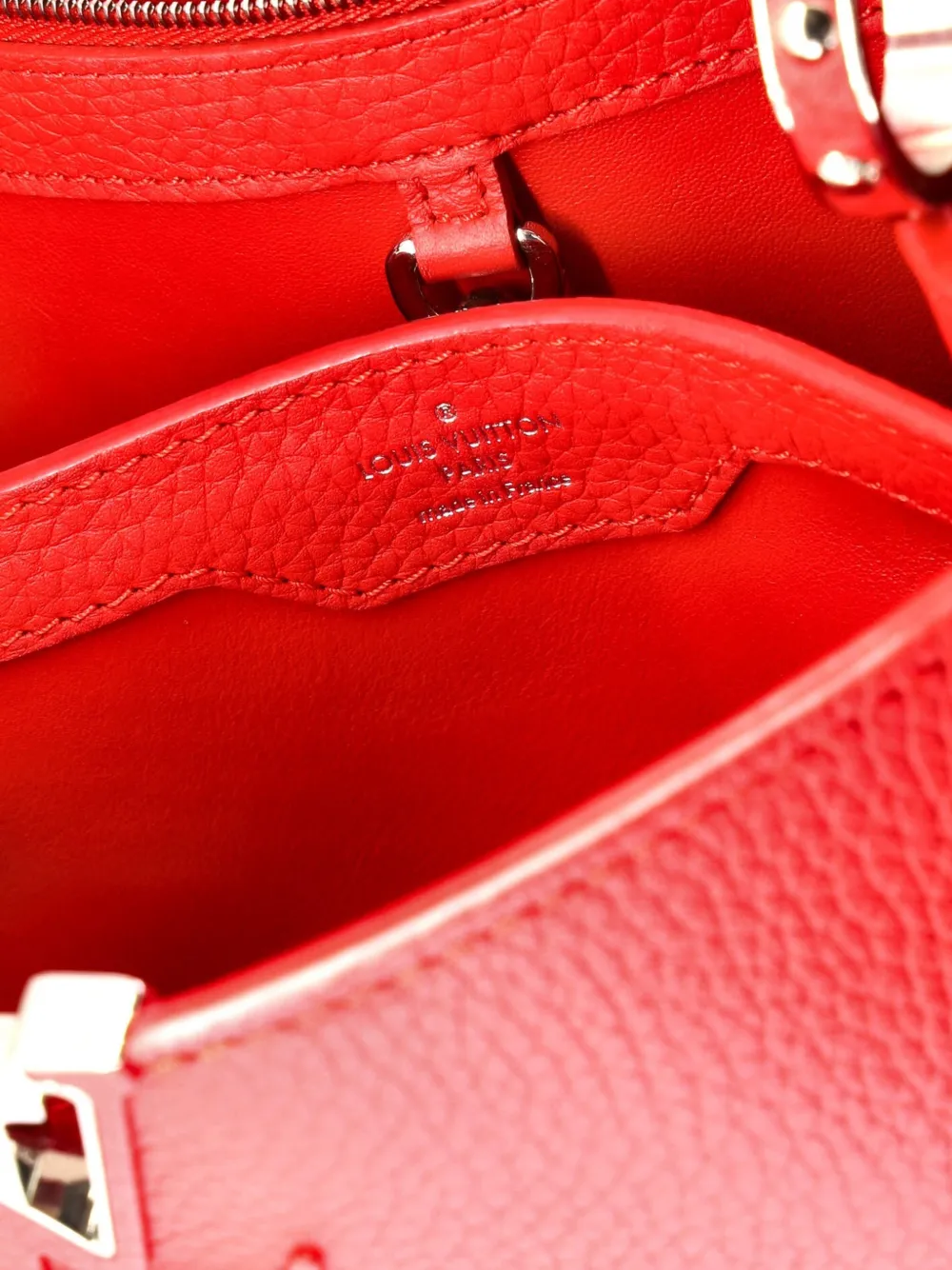 Pre-owned Louis Vuitton Capucines Bag Leather Bb Satchel In Red