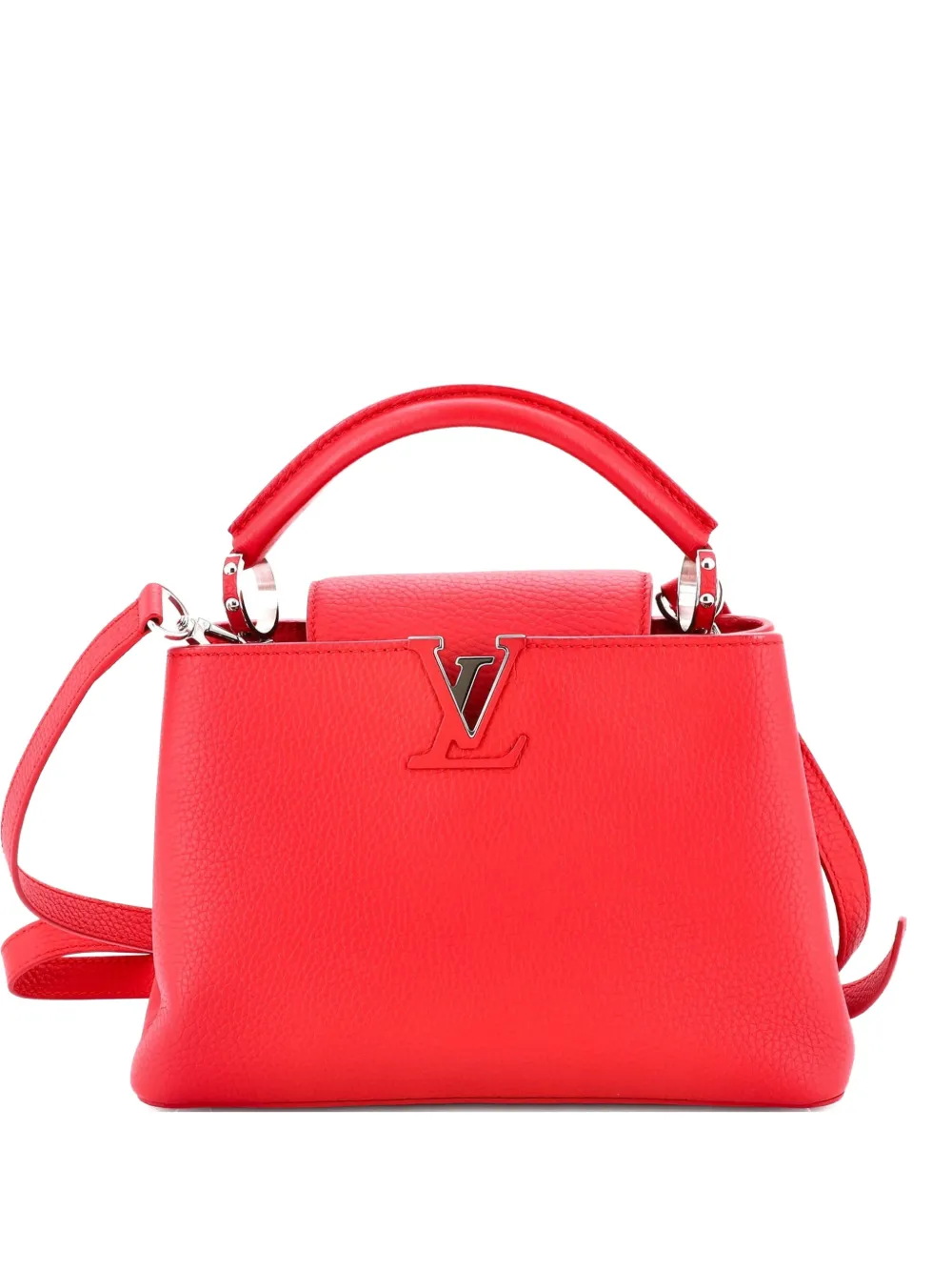 Pre-owned Louis Vuitton Capucines Bag Leather Bb Satchel In Red