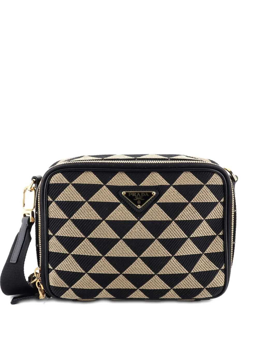 Pre-owned Prada Symbole Zip Around Shoulder Bag Jacquard Crossbody Bag In Black