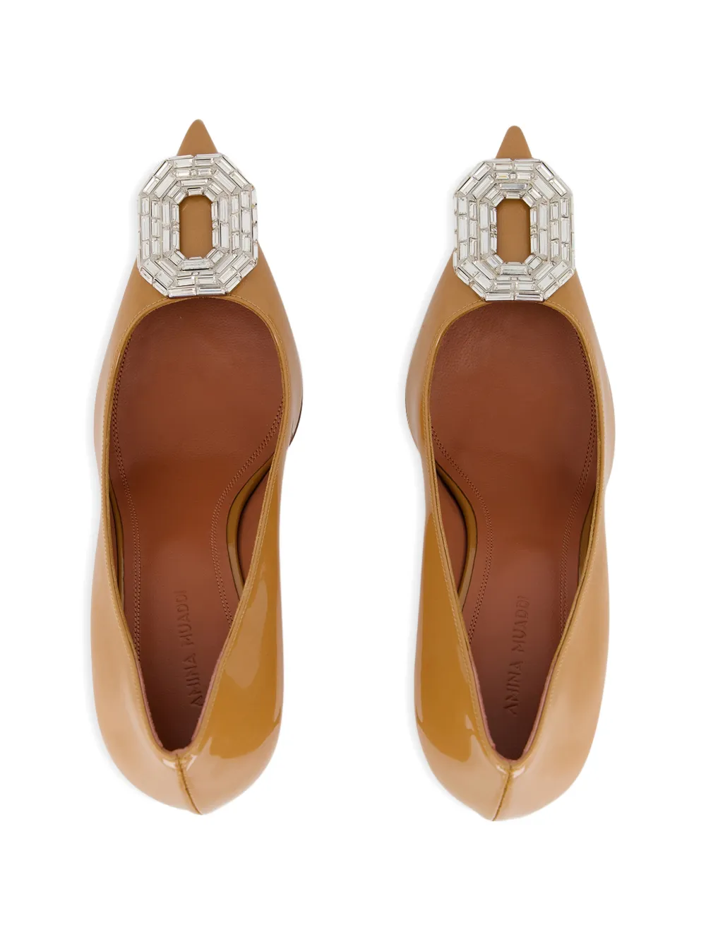 Amina Muaddi Camelia crystal-embellished pumps Beige