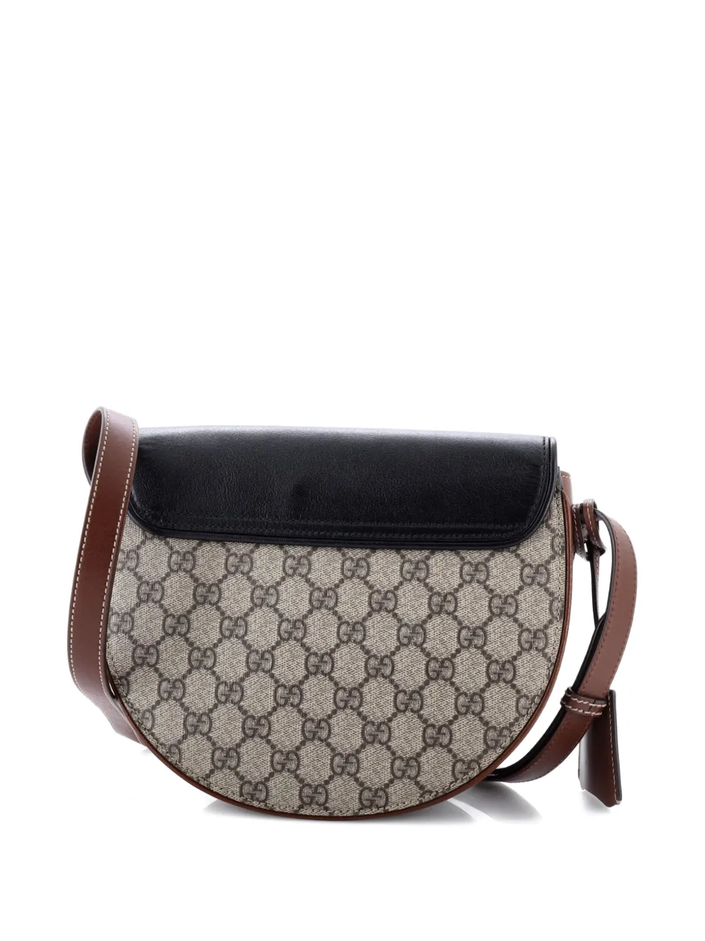 Pre-owned Gucci Padlock Saddle Shoulder Bag Gg Coated Canvas And Leather Small Crossbody Bag In Brown