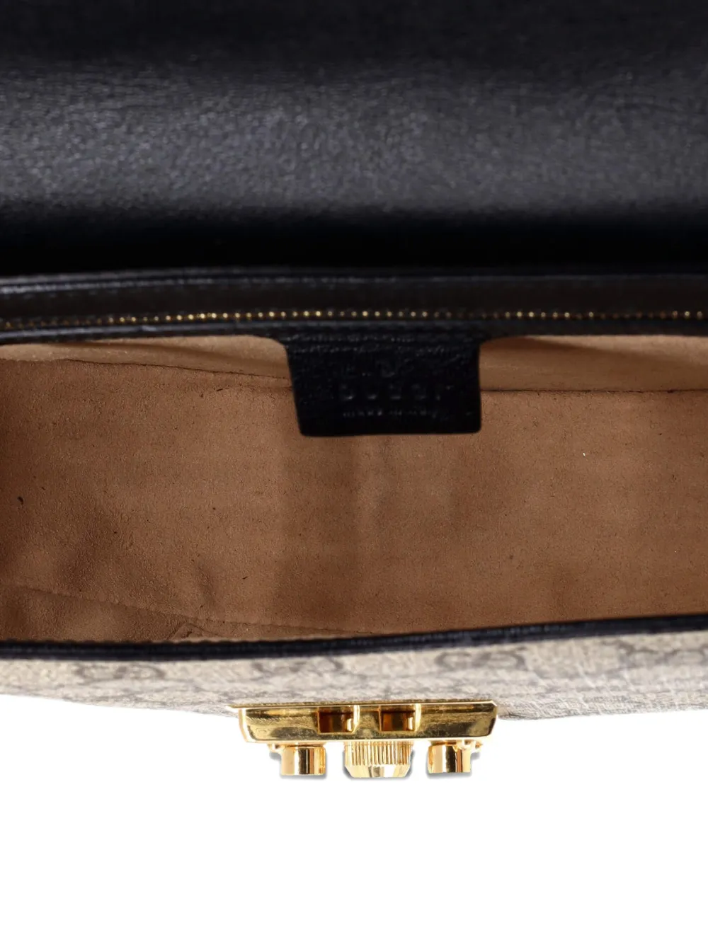 Pre-owned Gucci Padlock Saddle Shoulder Bag Gg Coated Canvas And Leather Small Crossbody Bag In Brown