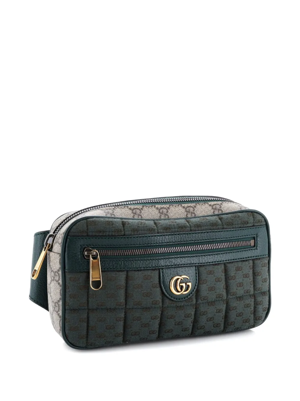Pre-owned Gucci Front Zip Gg Coated Canvas And Quilted Mini Gg Canvas Medium Belt Bag In Green