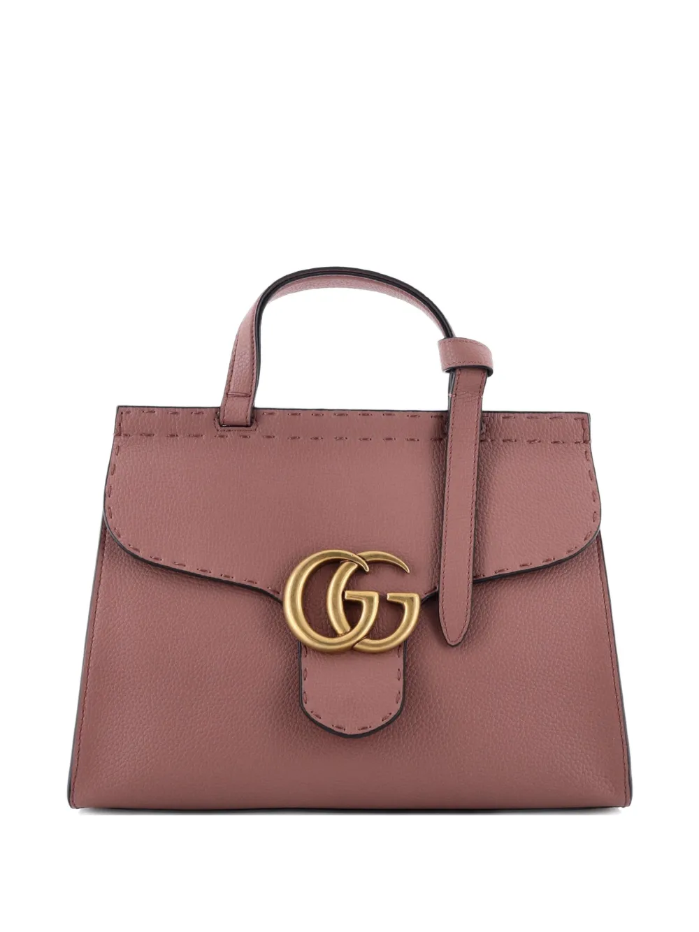 Pre-owned Gucci Gg Marmont Top Handle Bag Leather Small Satchel In Neutral