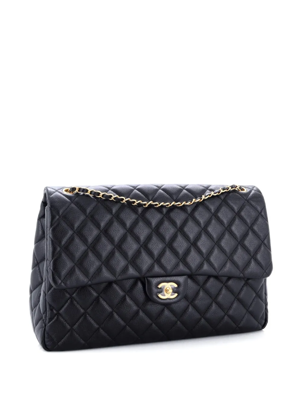 Pre-owned Chanel Xxl Travel Flap Bag Quilted Caviar Small Shoulder Bag In Black