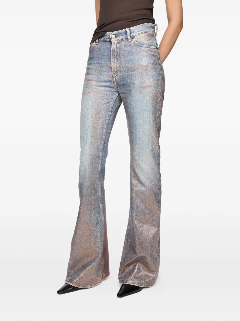  Acne Studios Fitted Glitter Flared Trousers - Blue 