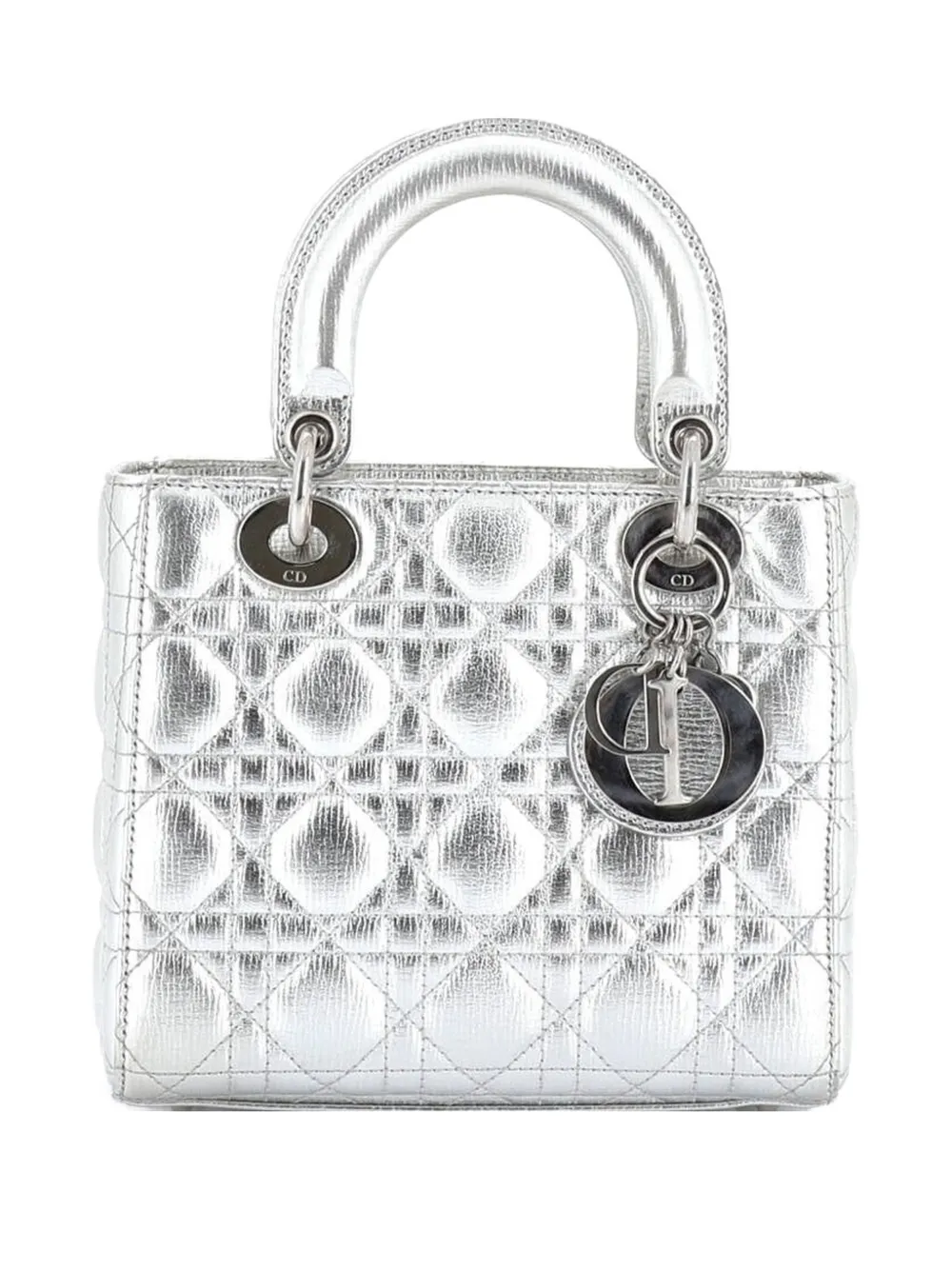 Pre-owned Dior My Lady  Bag Cannage Quilted Leather Satchel In Silver