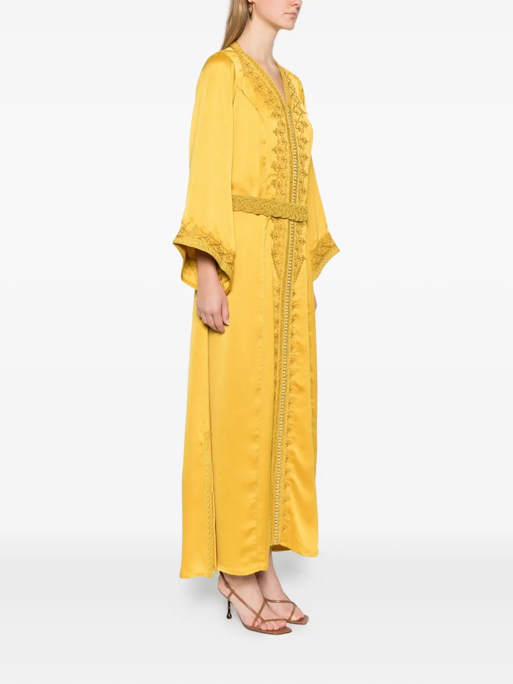  Reem Al Dhaheri Embroidered V-neck Midi Kaftan - Yellow 