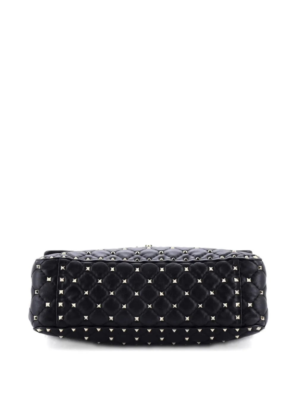 Pre-owned Valentino Garavani Rockstud Spike Flap Bag Quilted Leather Large Shoulder Bag In Black