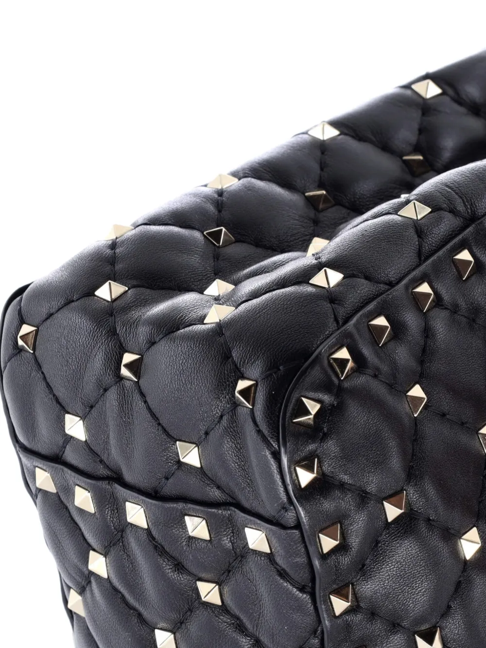 Pre-owned Valentino Garavani Rockstud Spike Flap Bag Quilted Leather Large Shoulder Bag In Black
