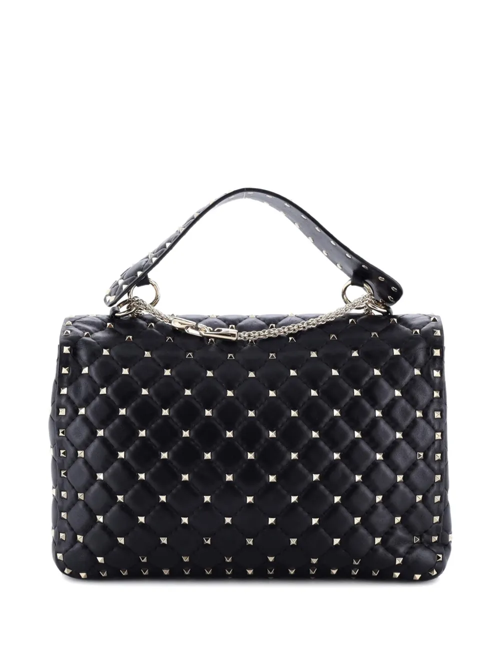 Pre-owned Valentino Garavani Rockstud Spike Flap Bag Quilted Leather Large Shoulder Bag In Black