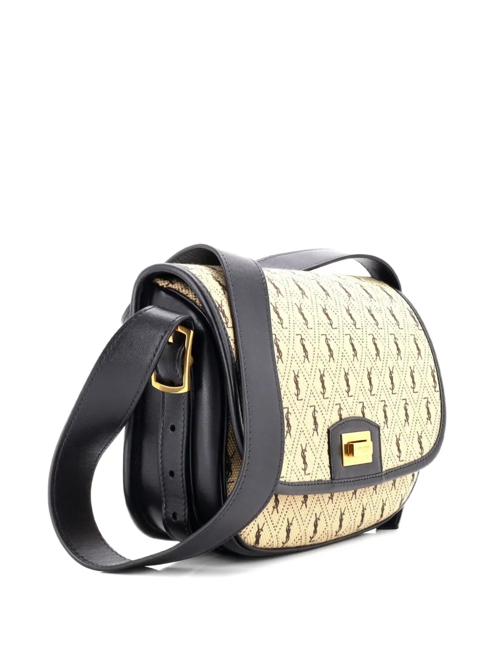 SAINT LAURENT Pre-owned Flap Satchel Monogram All Over Canvas And Leather Medium Shoulder Bag In Black