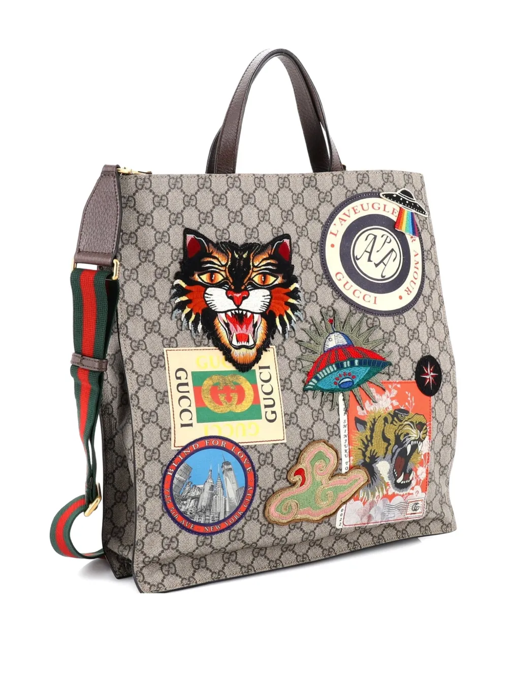 Pre-owned Gucci Courrier Convertible Soft Open Gg Coated Canvas With Applique North South Tote Bag In Brown