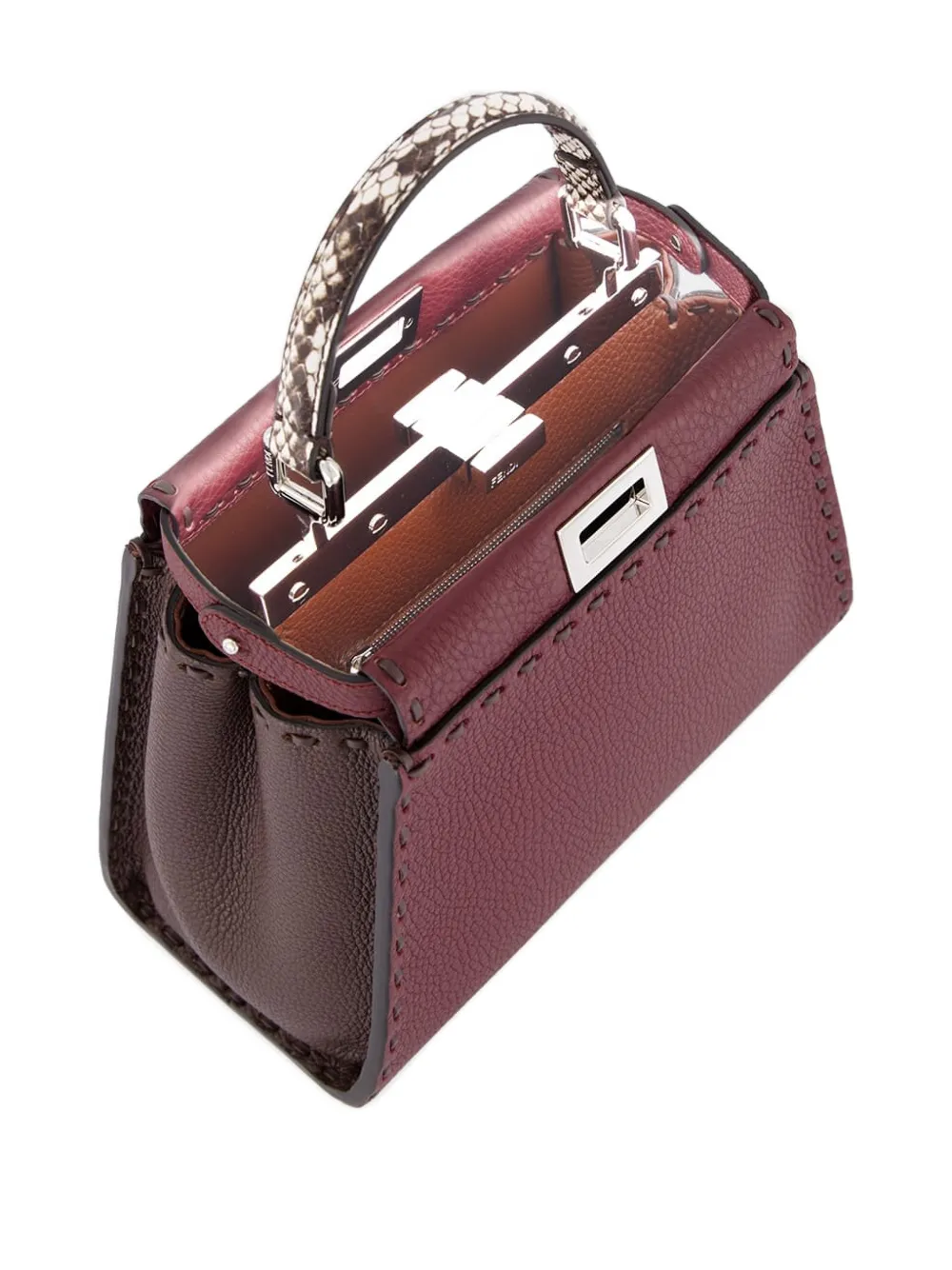  Fendi Peekaboo Top-handle Leather Tote Bag - Red 