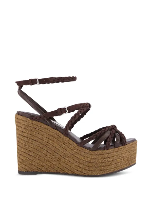 Jimmy Choo Nyra 100 Braided Leather Wedge Sandals in Brown