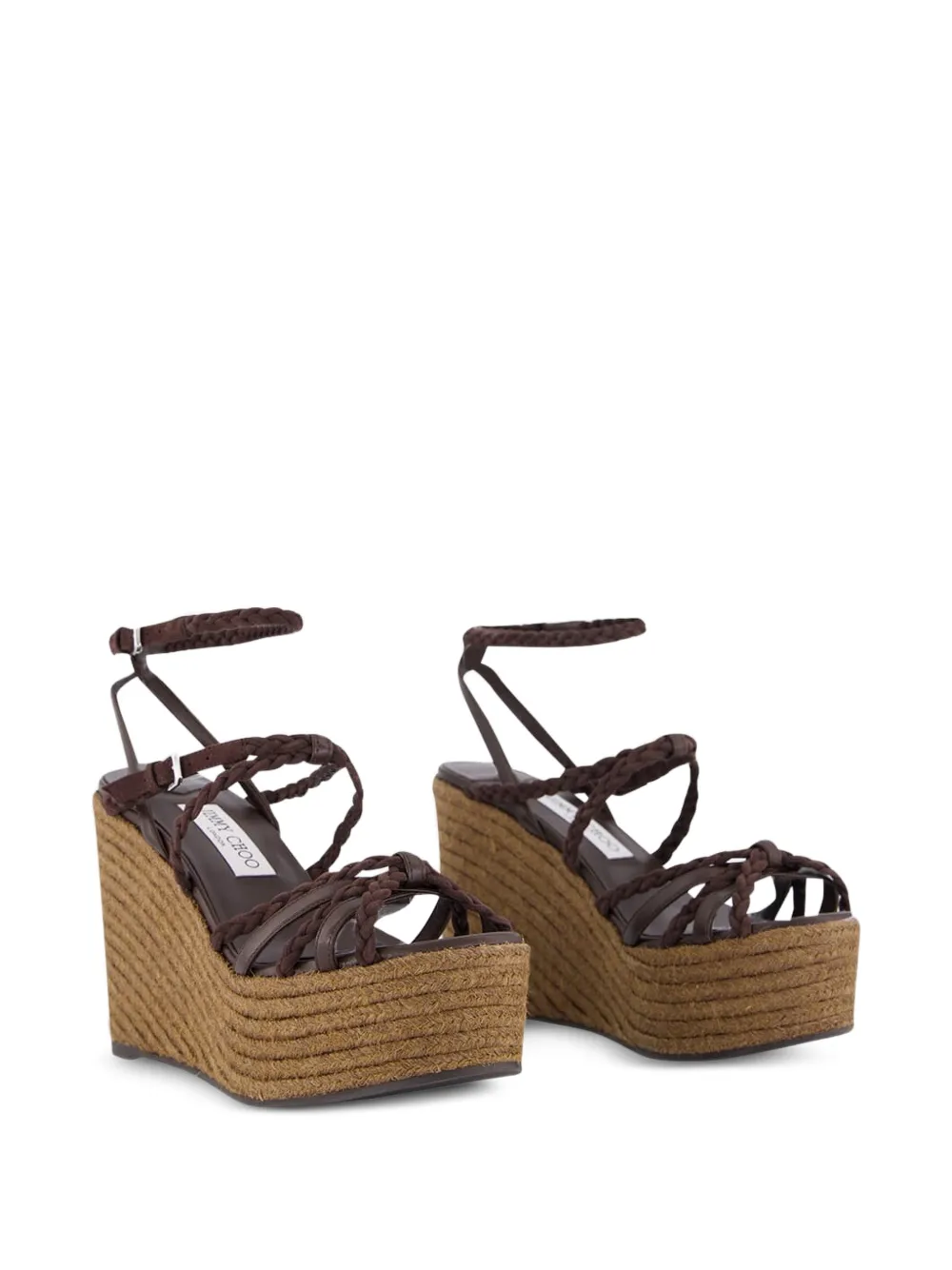  Jimmy Choo Nyra Leather Wedge Sandals - Brown 