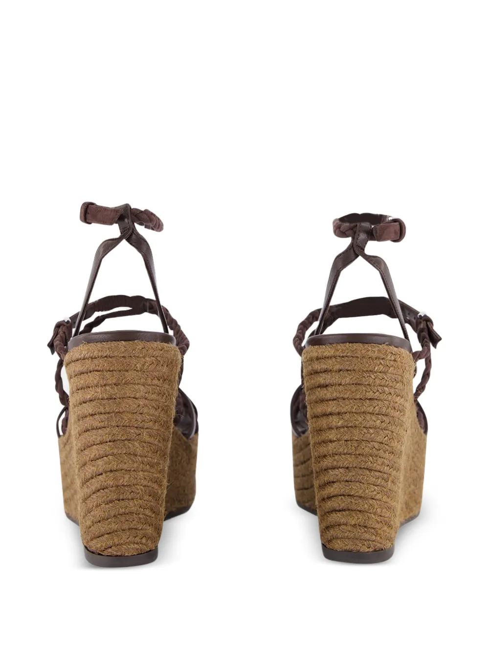 Jimmy Choo Nyra Leather Wedge Sandals - Brown 