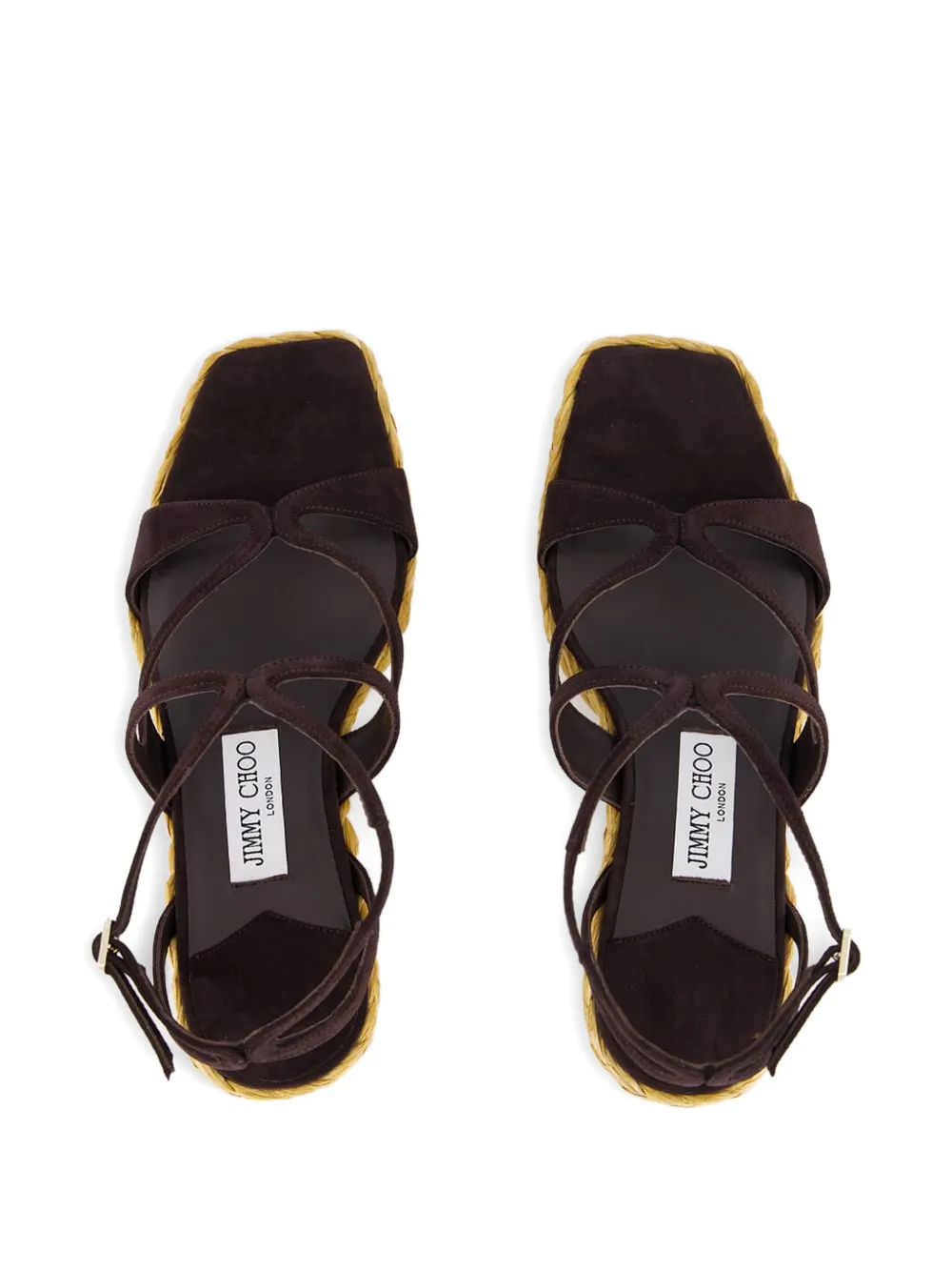 Jimmy Choo Ayla raffia sandalen met sleehak Bruin