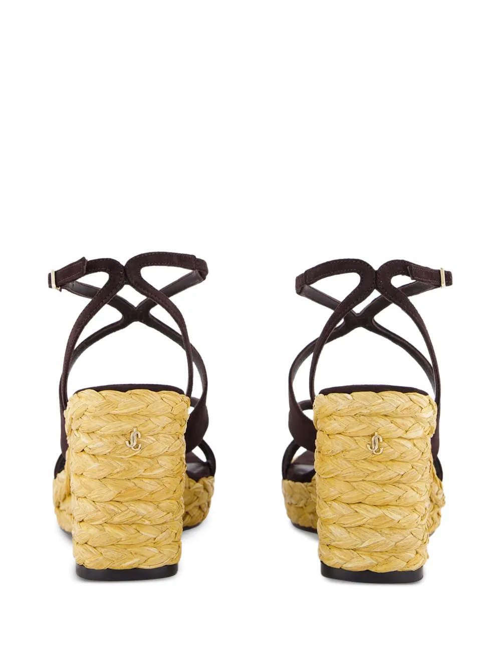  Jimmy Choo Ayla Raffia Wedged Sandals - Brown 