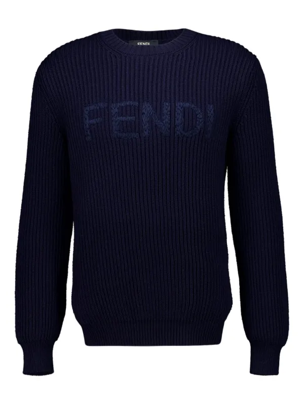FENDI ロゴパターン クルーネックセーター FENDI ロゴ セーター | ブルー | FARFETCH JP