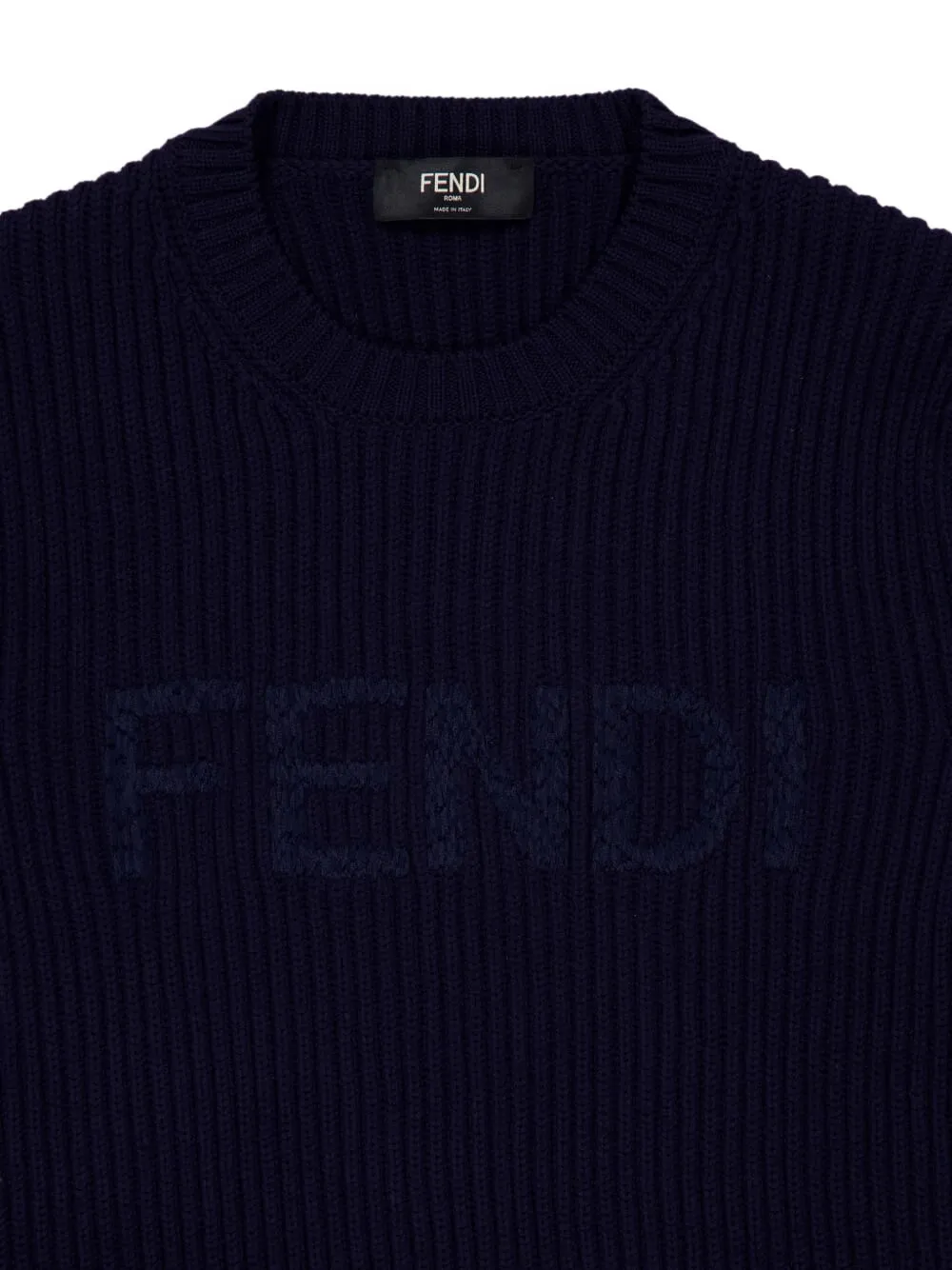  Fendi Embroidered-logo Long-sleeved Sweater - Blue 