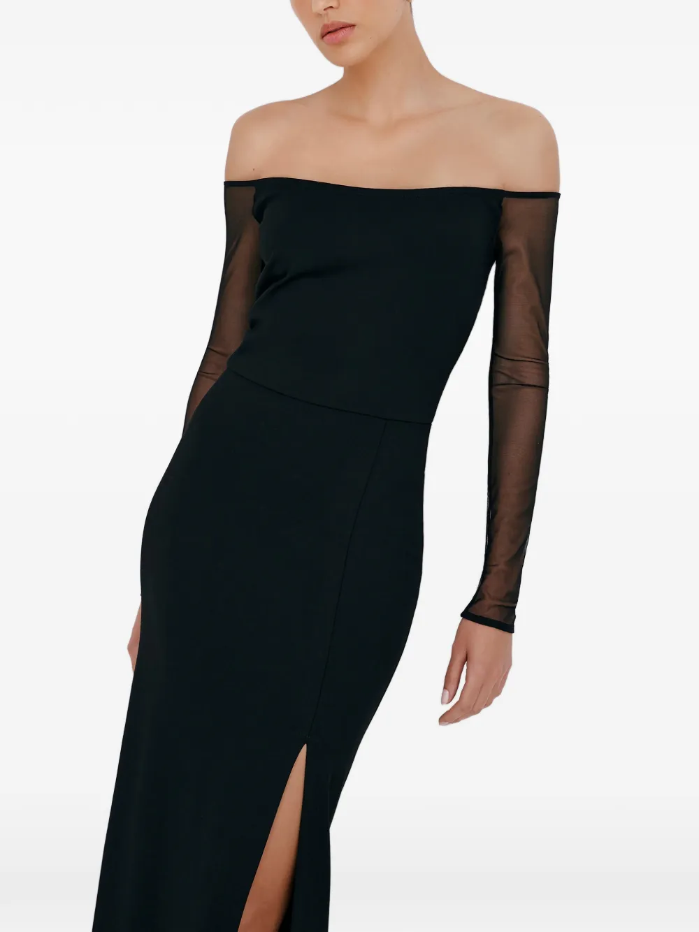 Marcella Marian Off-shoulder Slit Maxi Dress - Black 