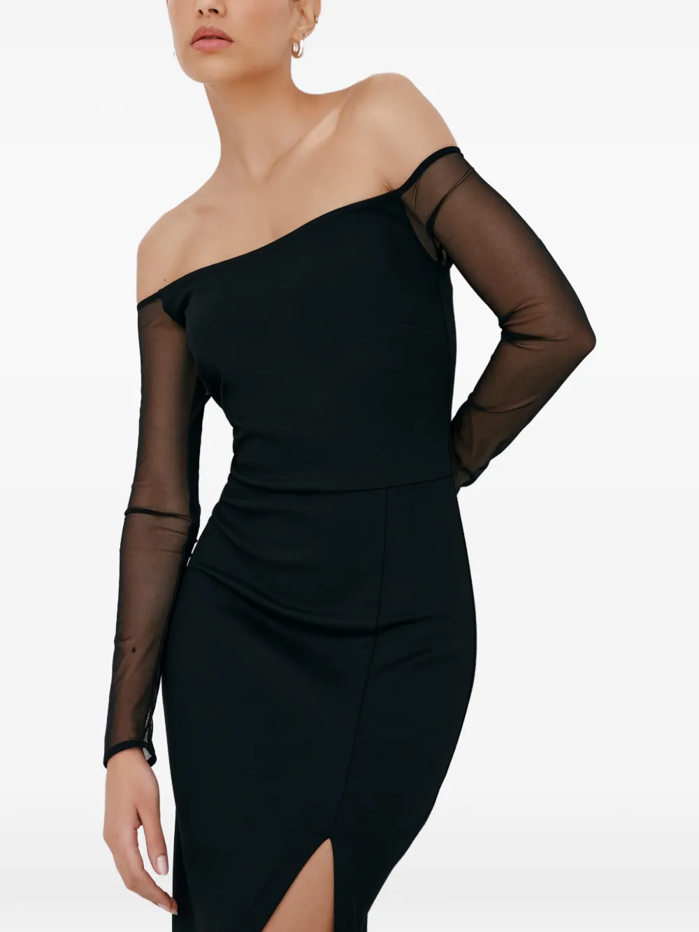 Marcella Marian off-shoulder maxi-jurk met split Zwart