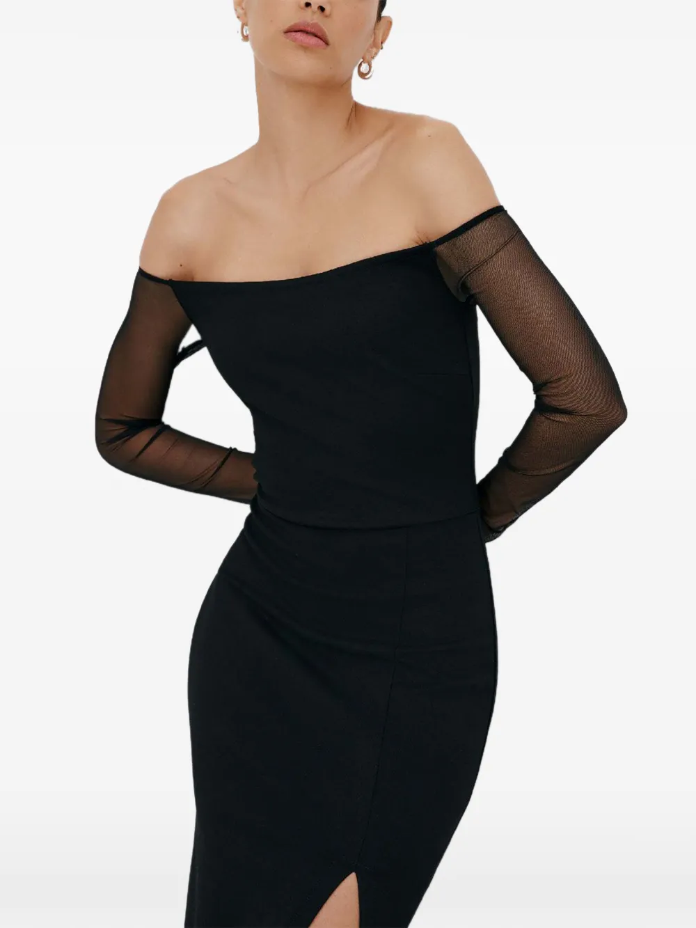 Marcella Marian off-shoulder maxi-jurk met split Zwart