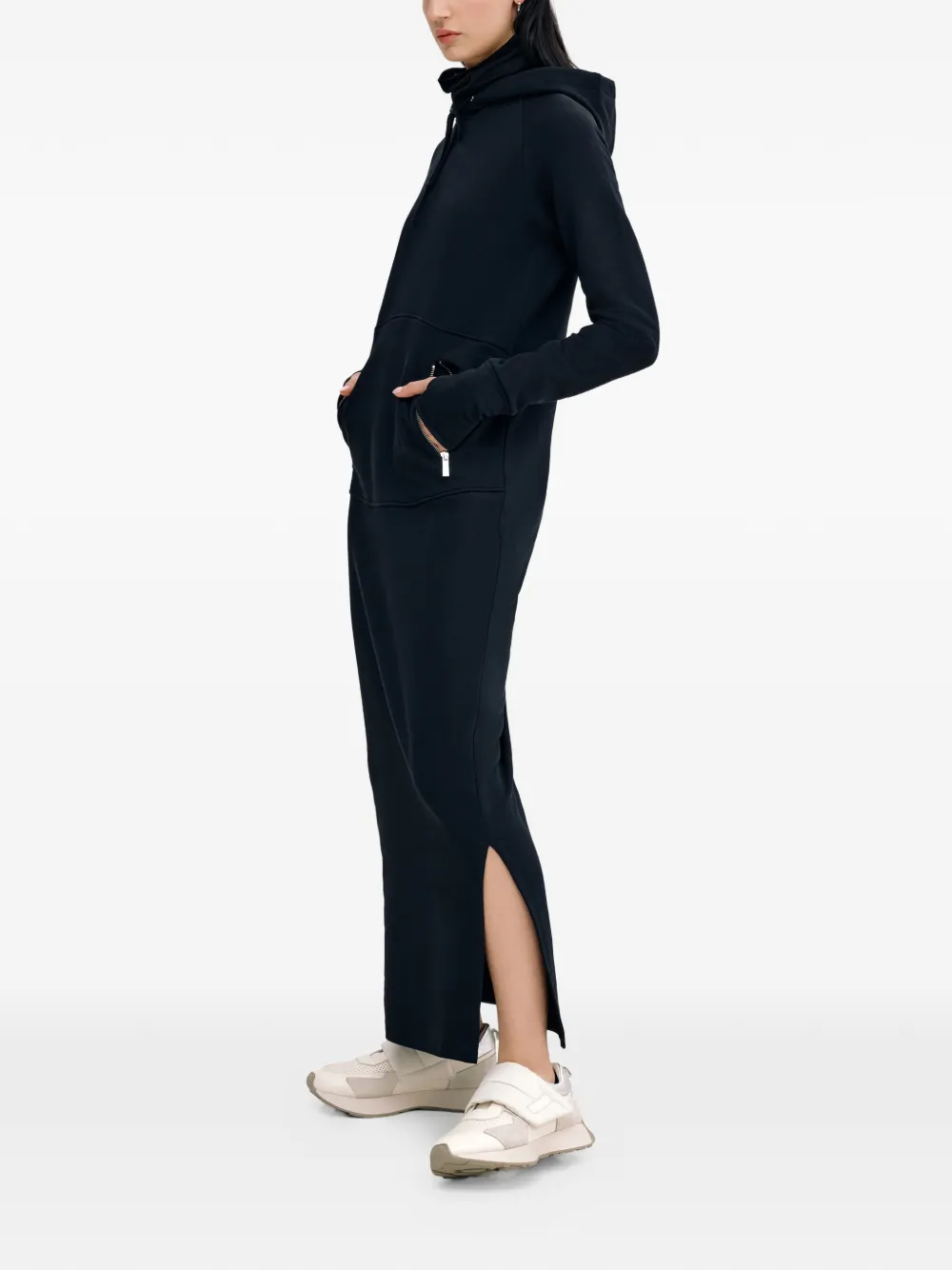 Marcella Elba maxi-jurk met capuchon en rits Zwart