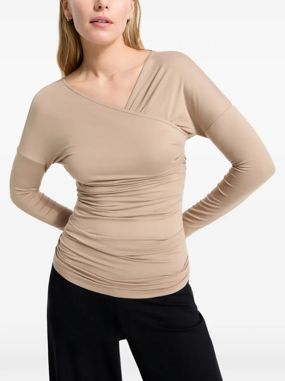  Marcella Jisoo Long-sleeve V-neck T-shirt - Neutrals 