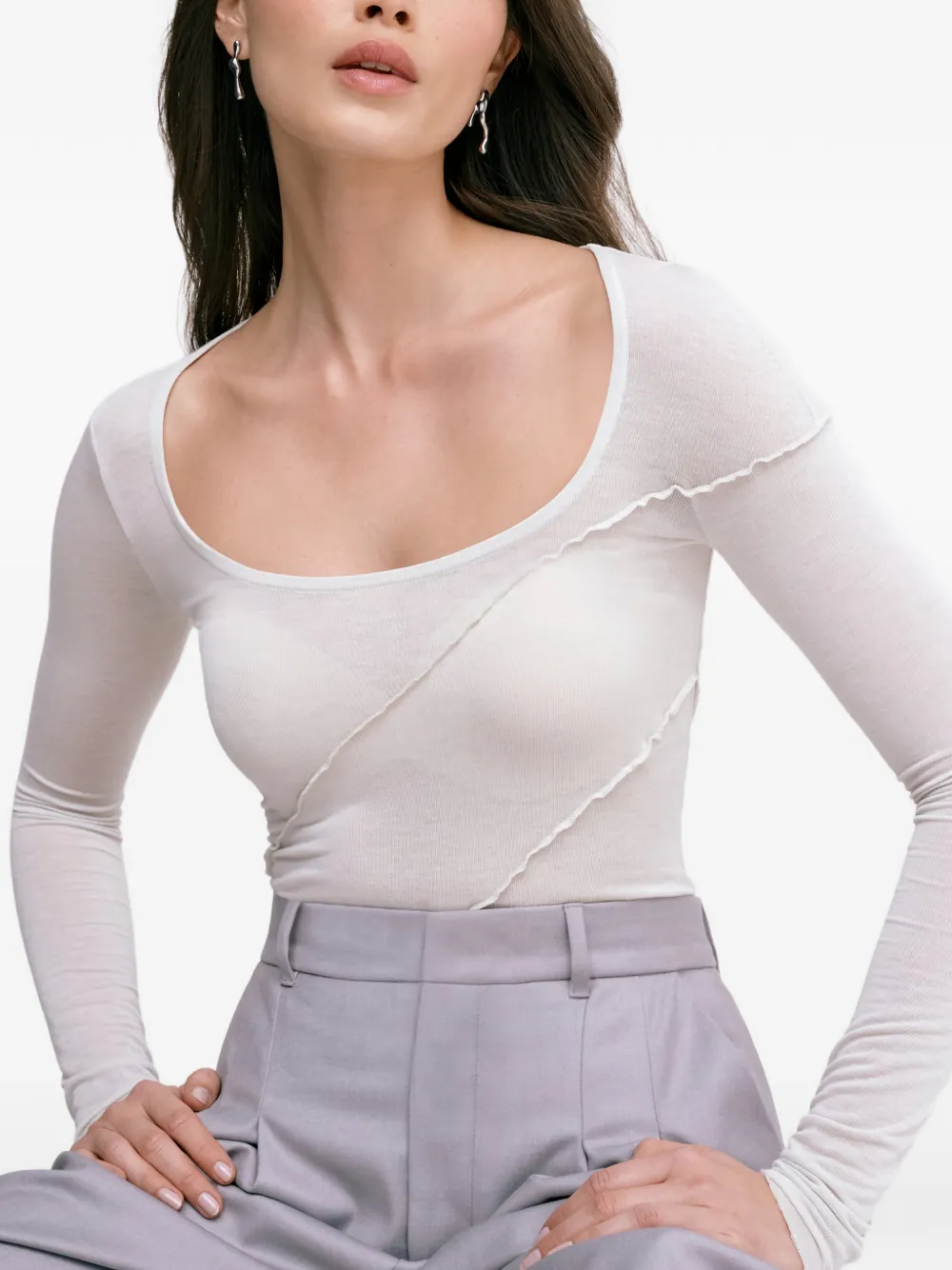 Marcella Melody top met ruches en lange mouwen Wit