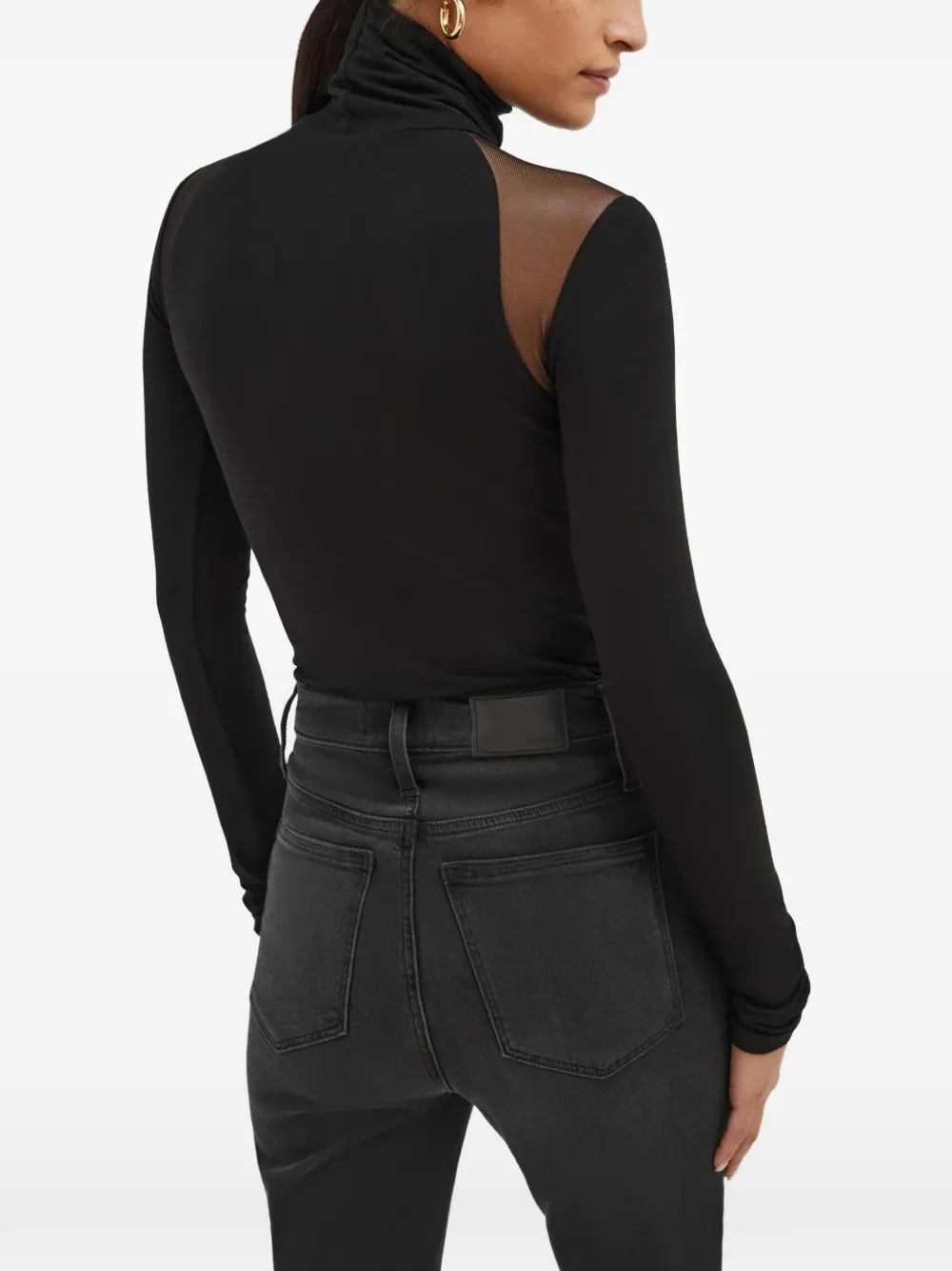 Marcella Maria top met col en mesh vlak Zwart