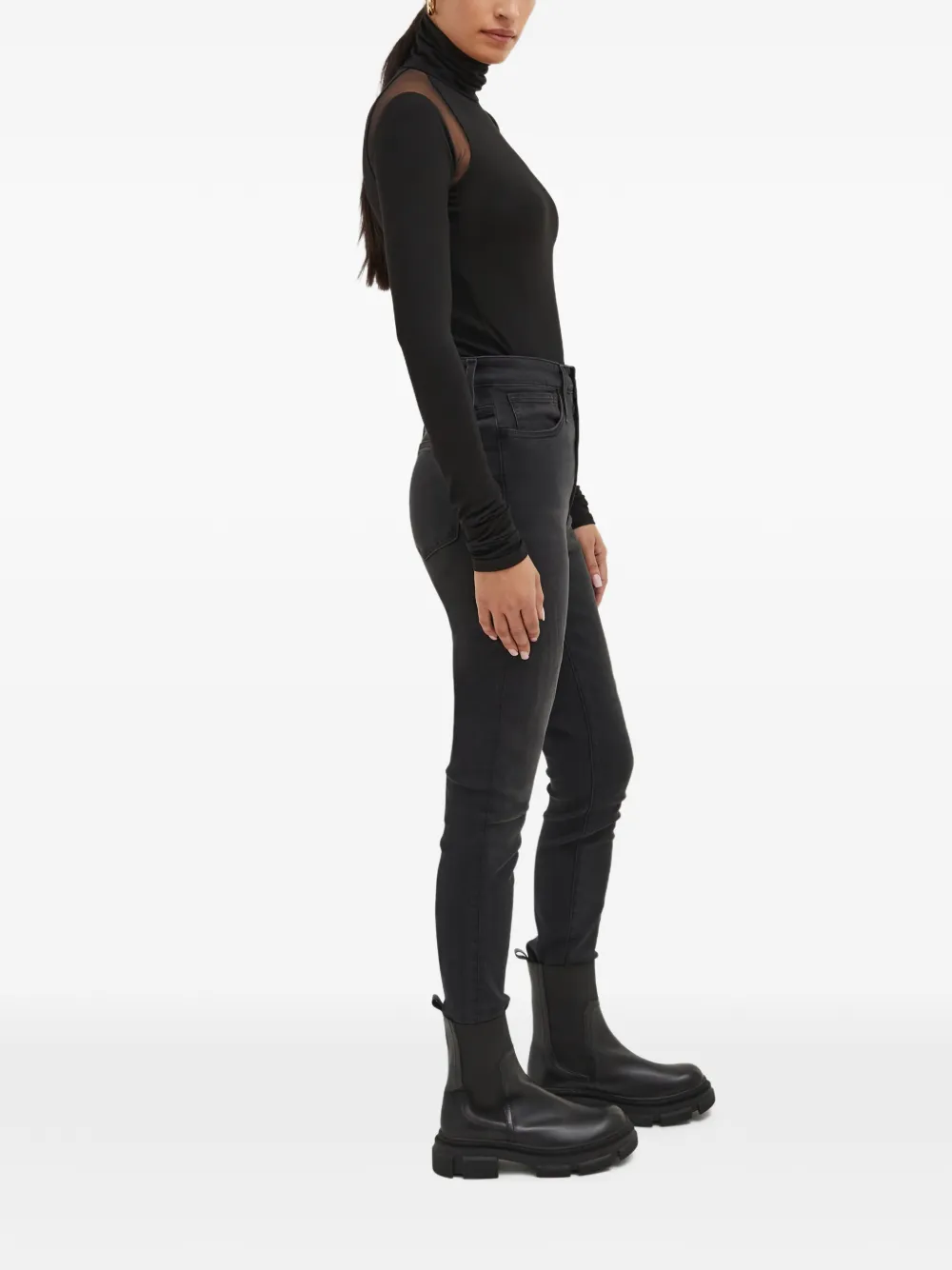  Marcella Maria Mesh-panel Turtleneck Top - Black 