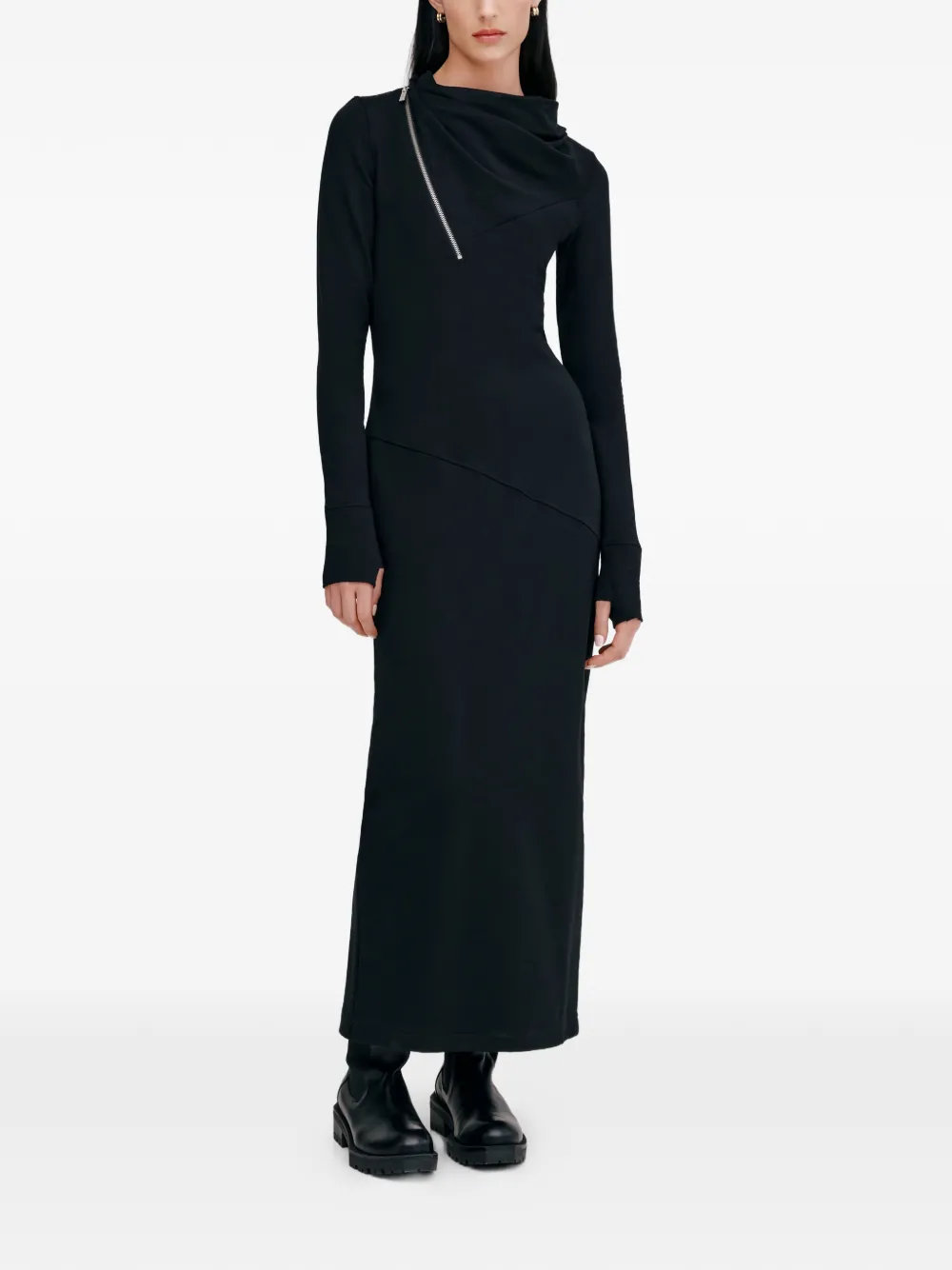 Marcella Abito lungo Broome con scollo drappeggiato - Nero