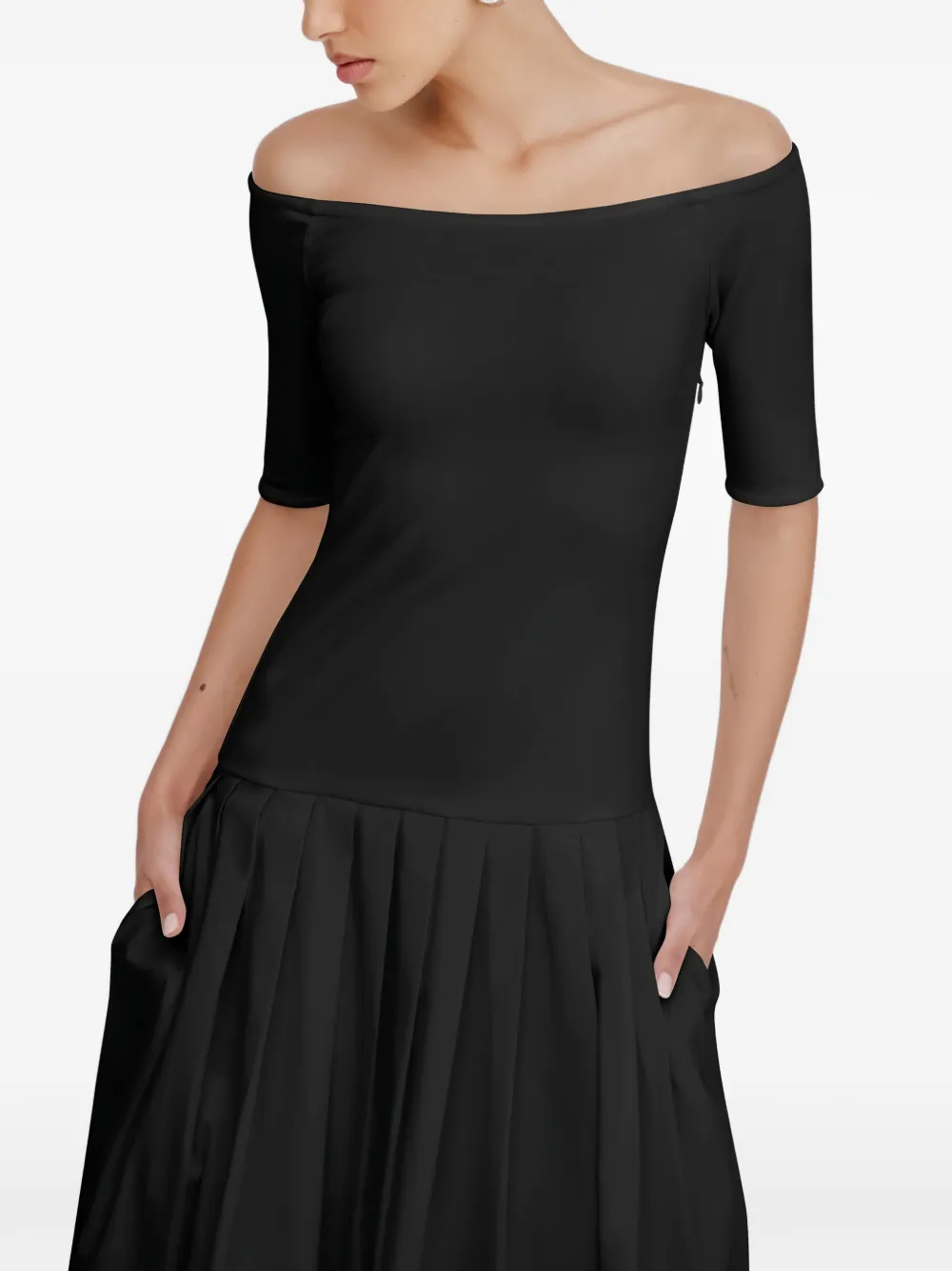 Mila Off-Shoulder Pleated Midi Dress