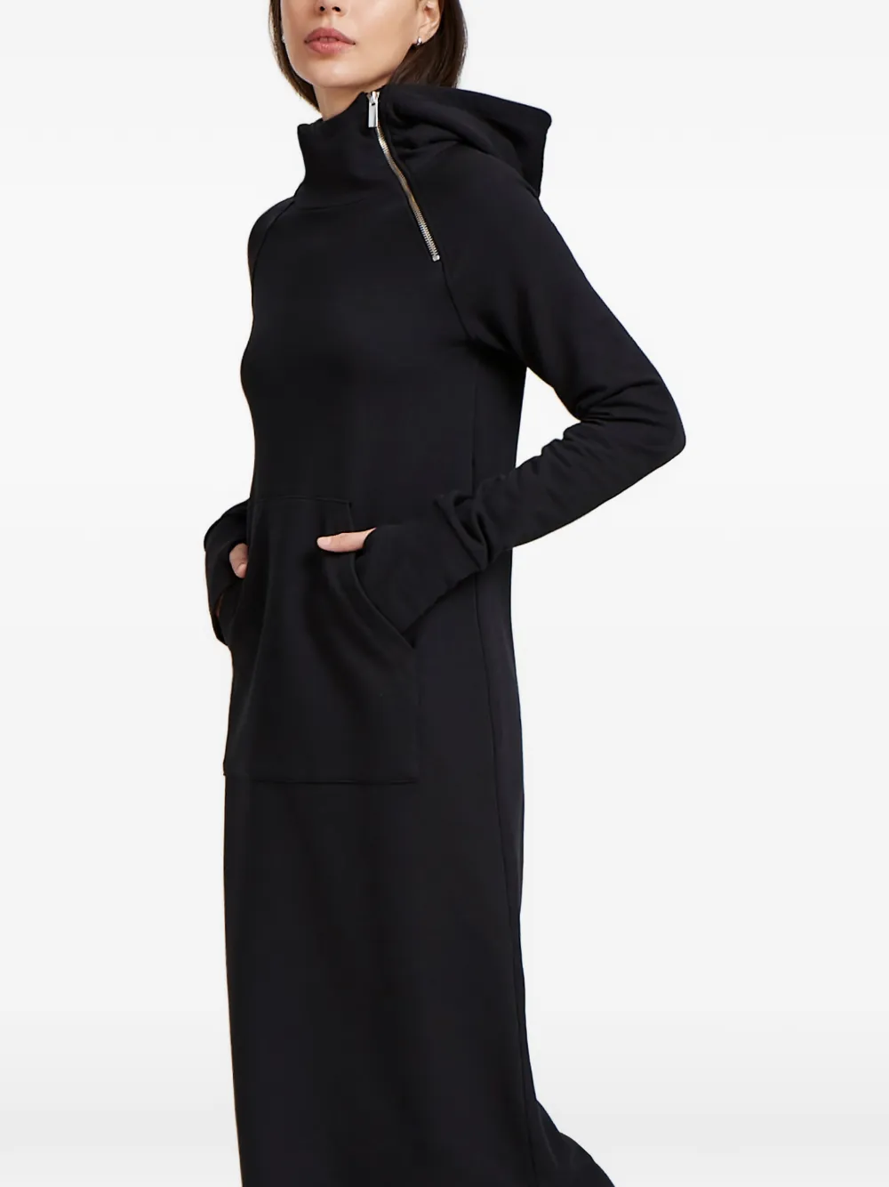 Marcella Tompkins midi-jurk met capuchon en ritsdetail Zwart